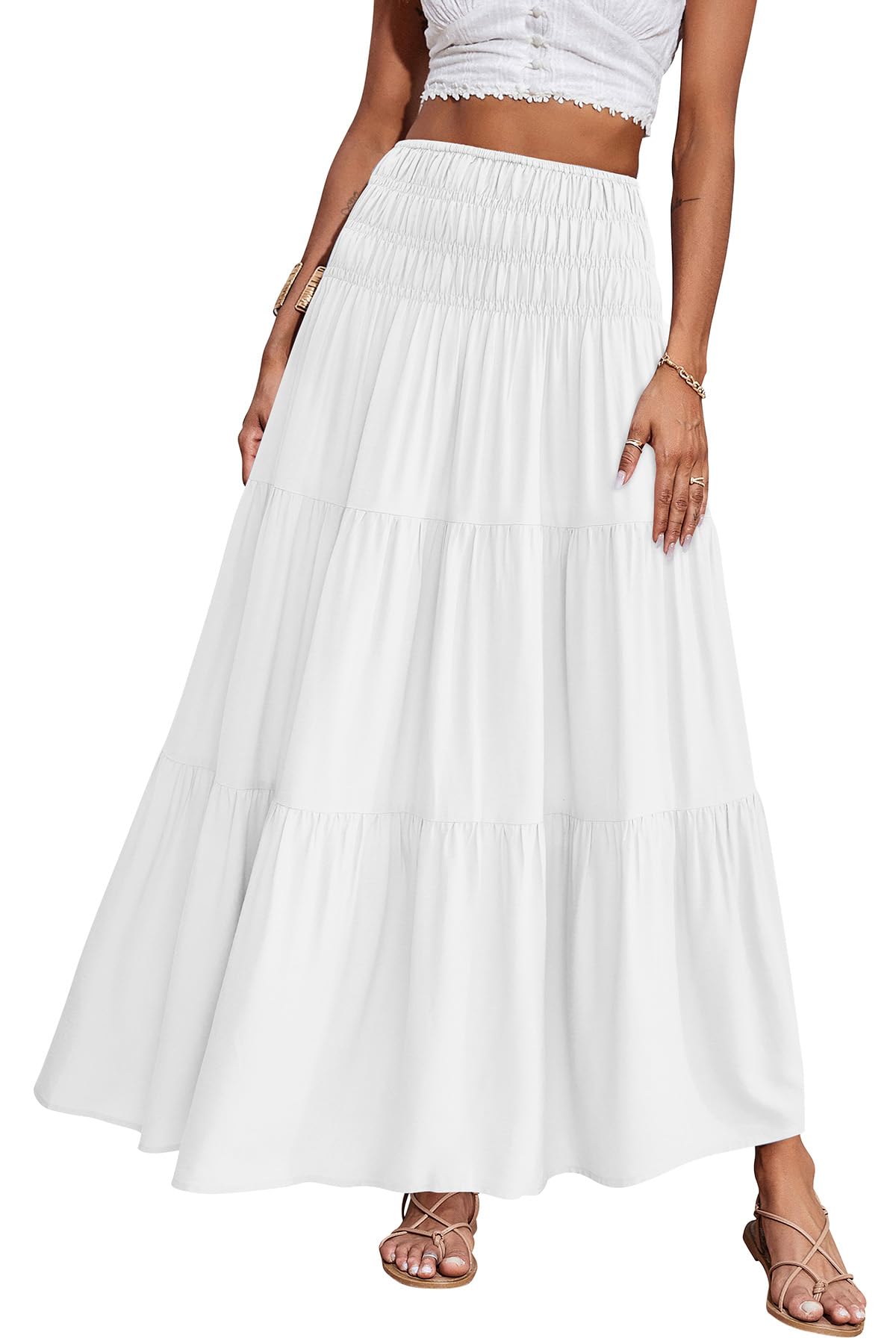 CFLONGE Summer Maxi Skirts for Women 2026 Fashion Boho Long Skirt Trendy Floral High Waist A Line Beach Skirt Vacation Outfit
