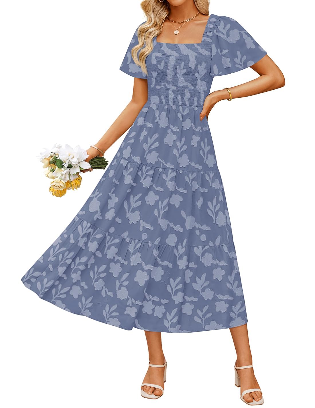 ZESICA Wedding Guest Dresses for Women Summer 2026 Boho Floral Midi Dress Flowy Beach Vacation Graduation Long Dresses