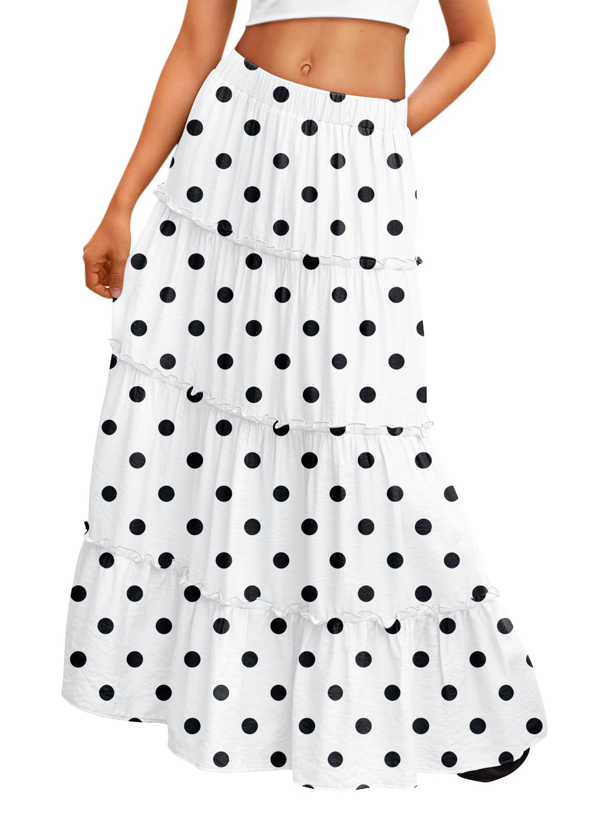Trendy Queen Vacation Outfits Long Skirts for Women Boho Maxi Skirt Elastic High Waist Dress with Pockets Fashion