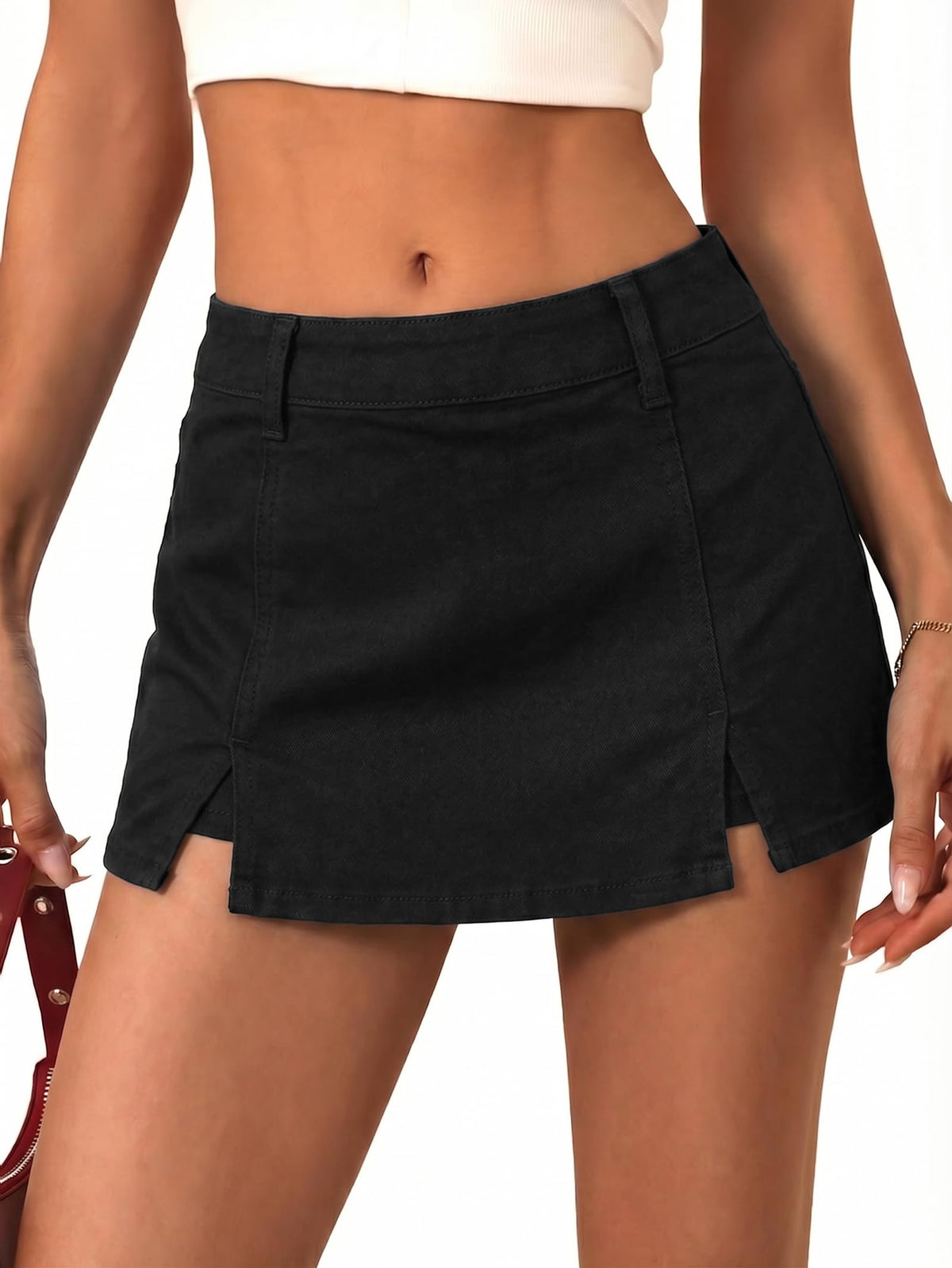 EMMIOL Denim Mini Skirt for Women - Mid Waisted Stretch Side Zipper Skort Y2k Casual Jean Skirts with Shorts Underneath