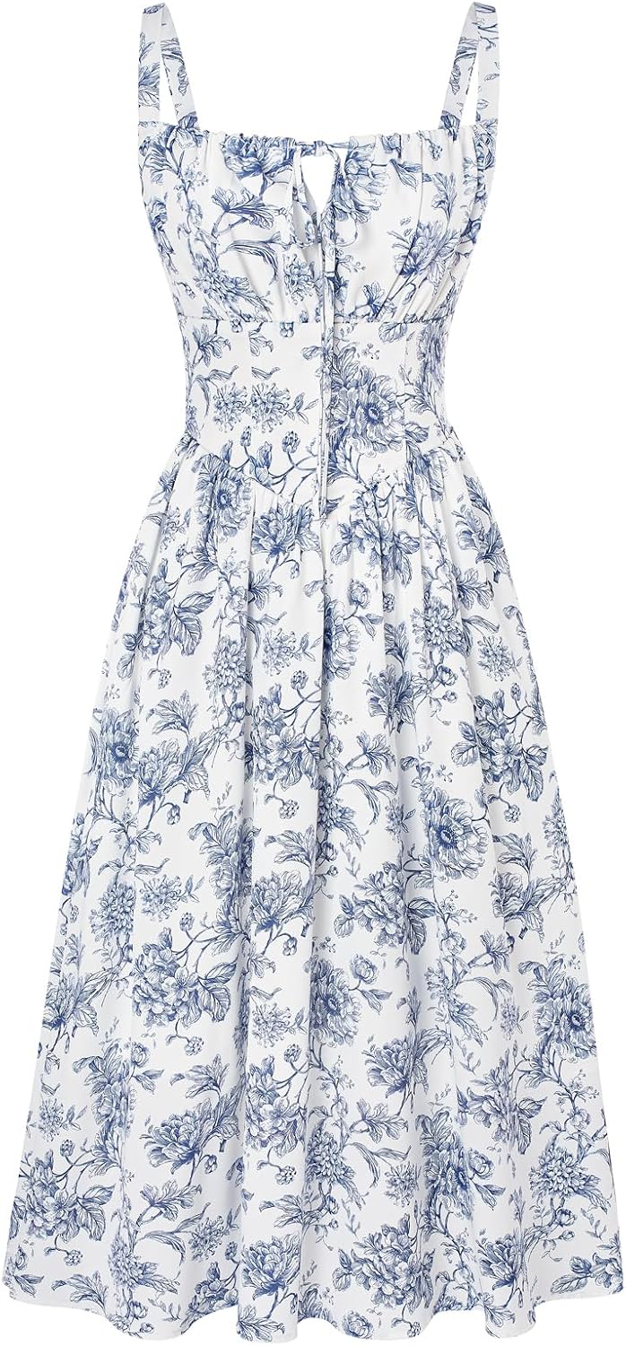 Scarlet Darkness Women's Floral Midi Dress Corset Sundresses 2026 Summer Spring Vacation Milkmaid Dresses
