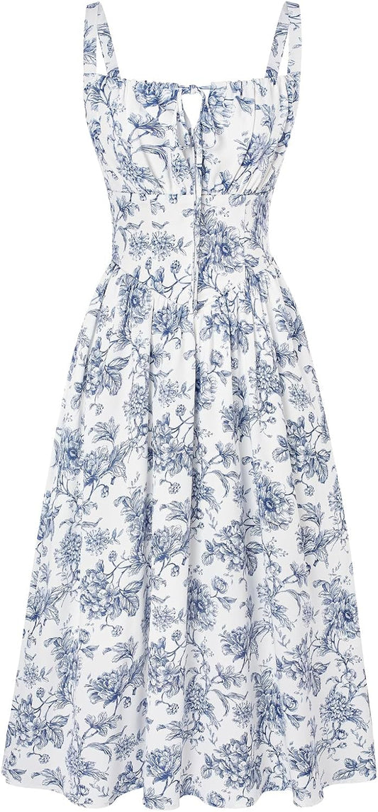 Scarlet Darkness Women's Floral Midi Dress Corset Sundresses 2026 Summer Spring Vacation Milkmaid Dresses