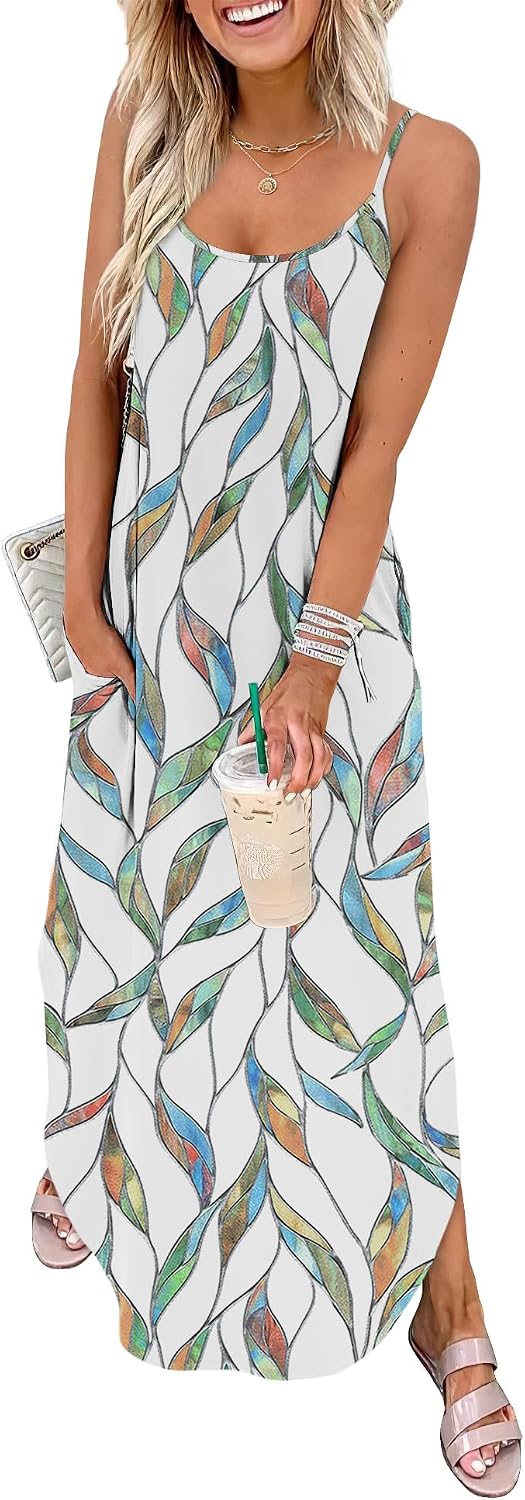 WIHOLL Women's Maxi Dresses for Women Casual Long Summer Sun Dresses 2026 Spaghetti Strap Hawaiian Vacation Outfits for Women