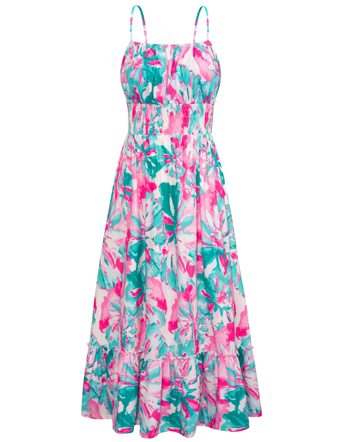 GRACE KARIN Summer Dresses for Women 2026 Vacation,Smocked Floral Maxi Dress,Boho Beach Sundress with Pocket Fashion Clothing