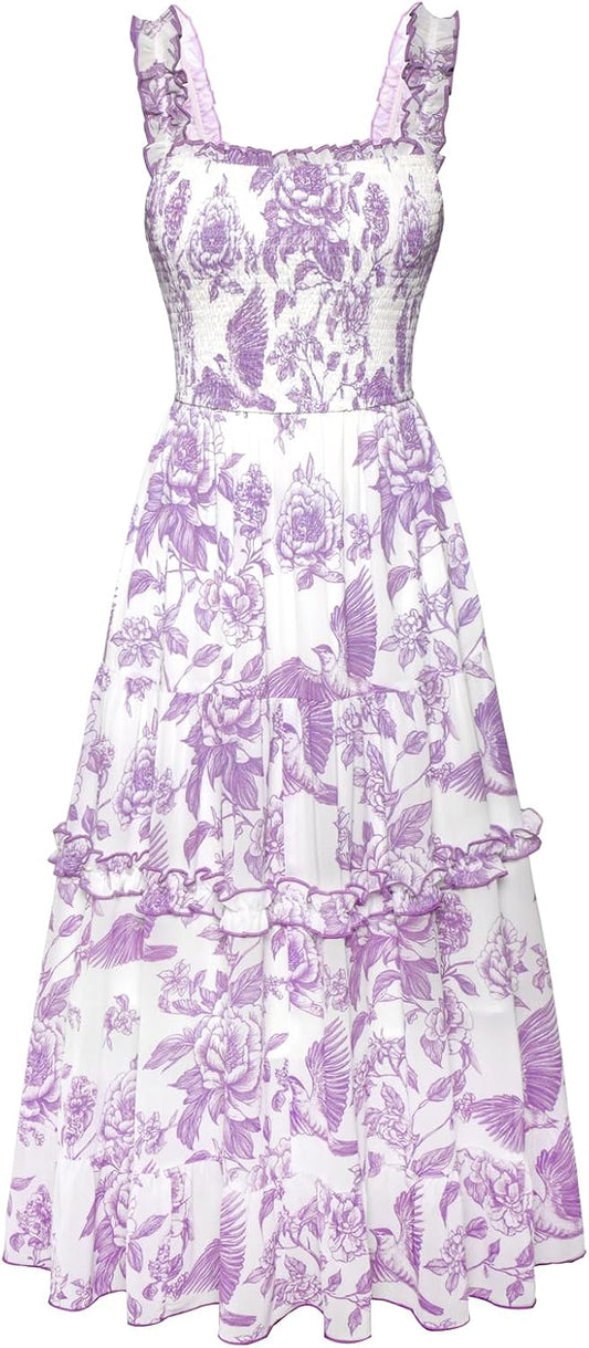 Scarlet Darkness Floral Dress for Women 2026 Flowy Sundress Smocked Cottagecore Dresses