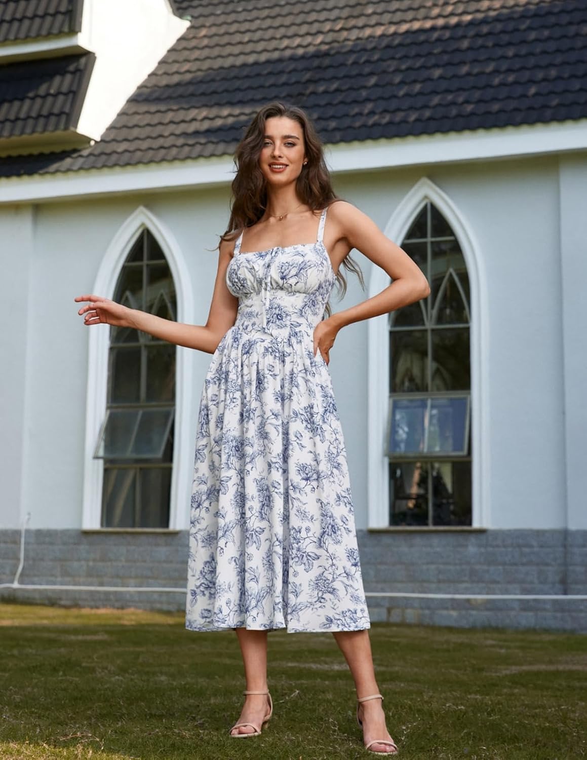 Scarlet Darkness Women's Floral Midi Dress Corset Sundresses 2026 Summer Spring Vacation Milkmaid Dresses