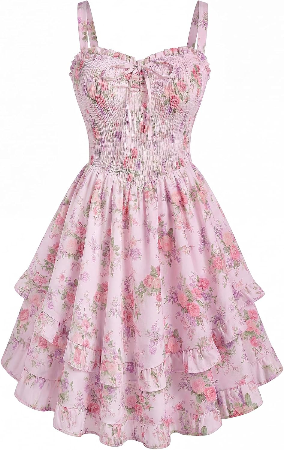 Scarlet Darkness Smocked Floral Sundresses for Women Teens 2026 Summer Flowy Ruffle Mini Dress
