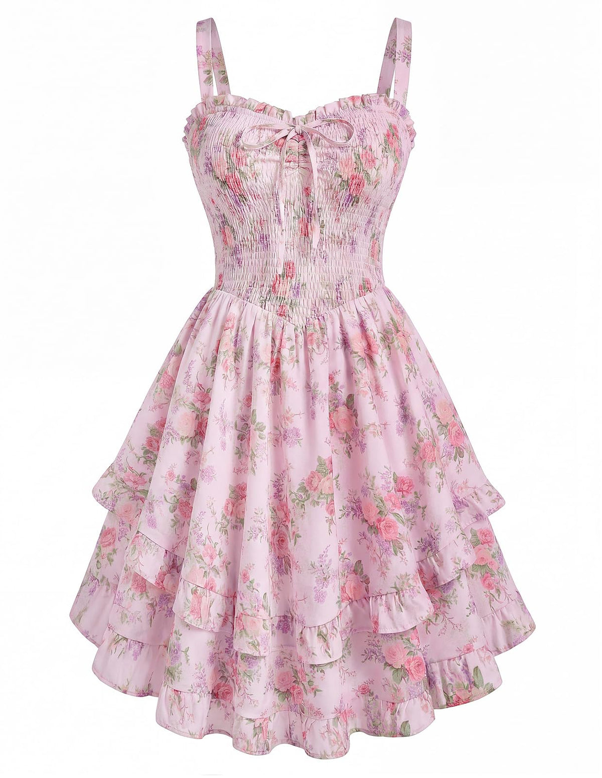 Scarlet Darkness Smocked Floral Sundresses for Women Teens 2026 Summer Flowy Ruffle Mini Dress