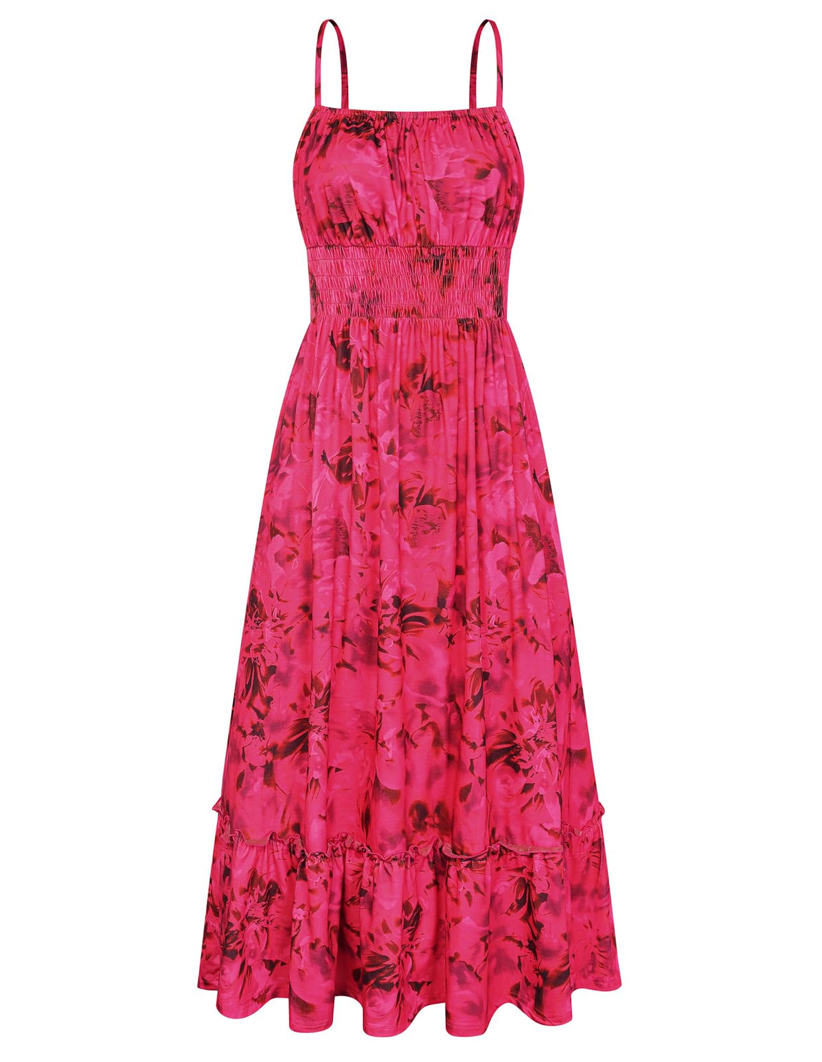 GRACE KARIN Summer Dresses for Women 2026 Vacation,Smocked Floral Maxi Dress,Boho Beach Sundress with Pocket Fashion Clothing