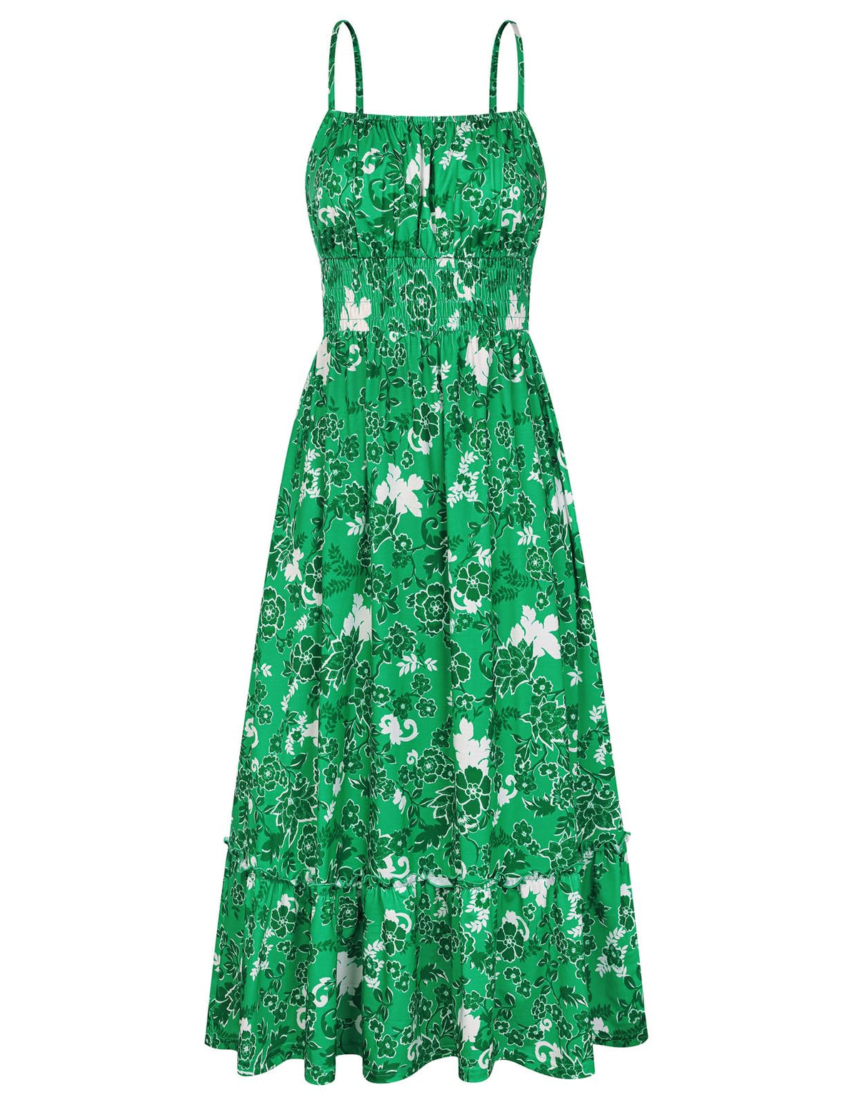 GRACE KARIN Summer Dresses for Women 2026 Vacation,Smocked Floral Maxi Dress,Boho Beach Sundress with Pocket Fashion Clothing