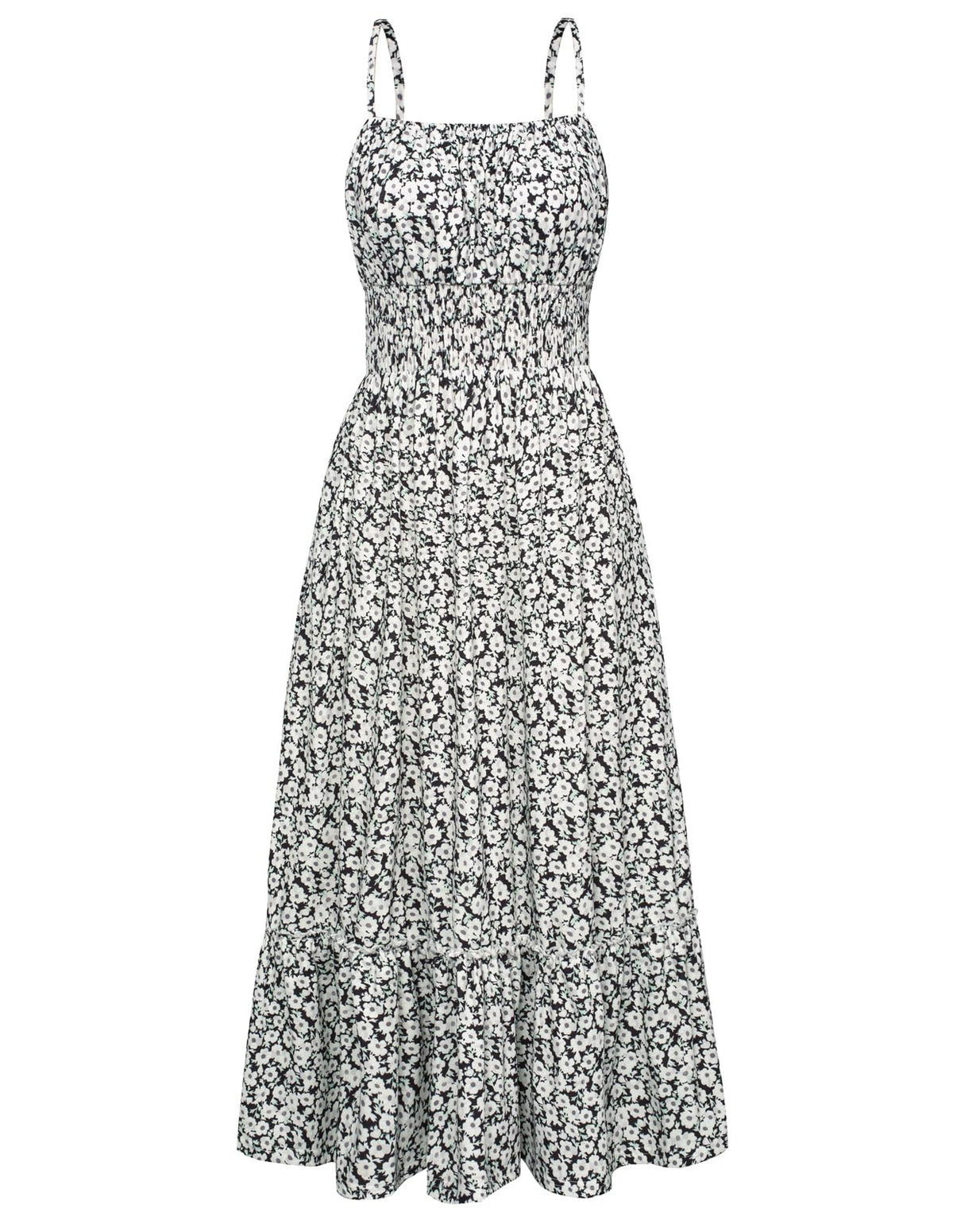 GRACE KARIN Summer Dresses for Women 2026 Vacation,Smocked Floral Maxi Dress,Boho Beach Sundress with Pocket Fashion Clothing