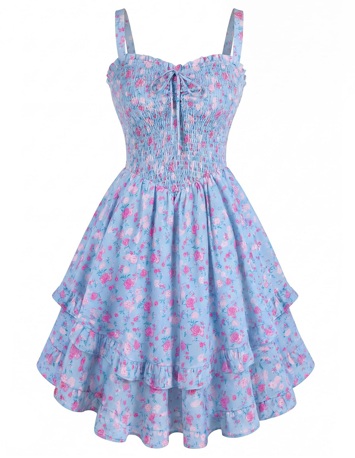 Scarlet Darkness Smocked Floral Sundresses for Women Teens 2026 Summer Flowy Ruffle Mini Dress