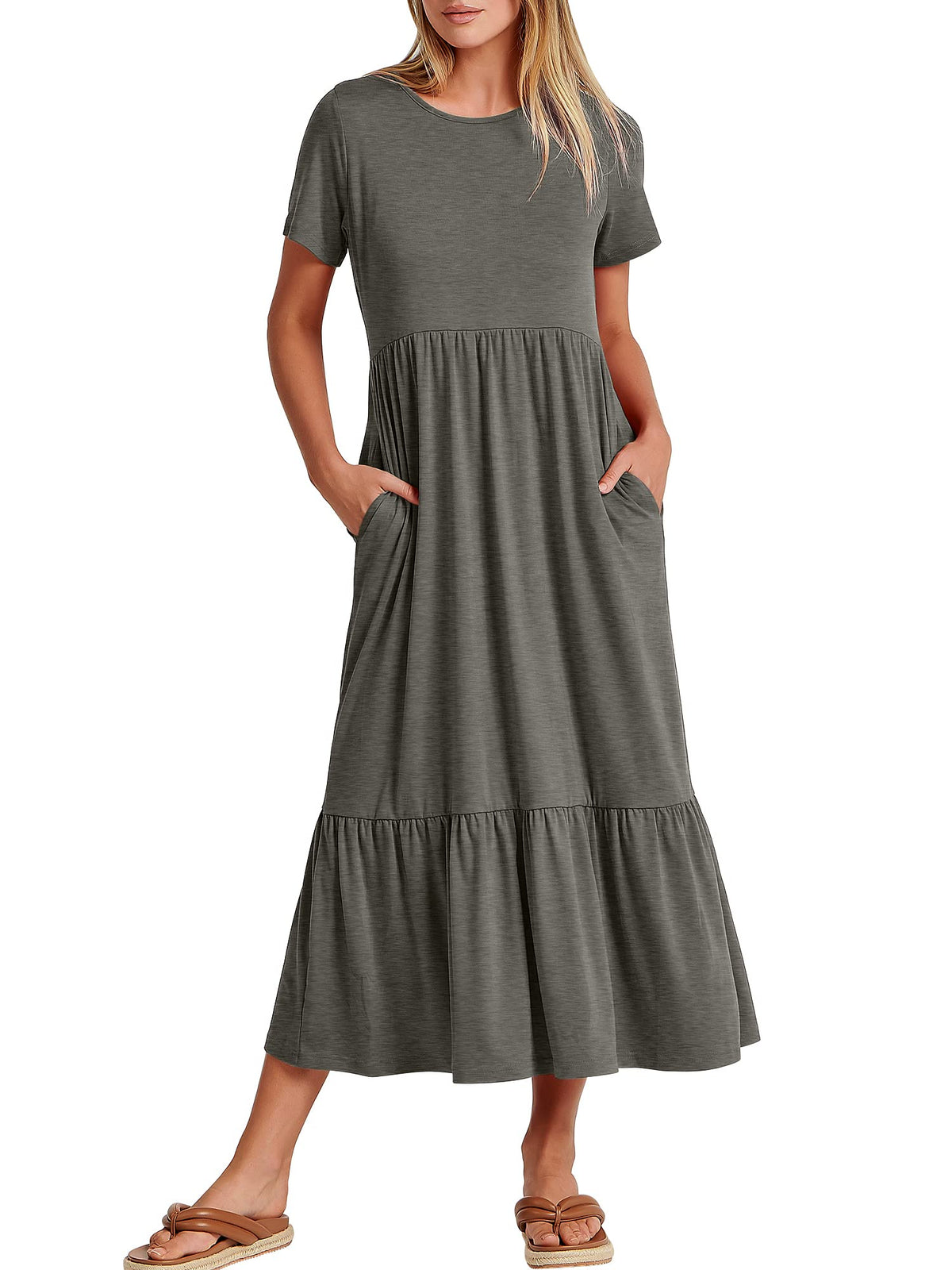 ANRABESS Womens 2026 Summer Casual Maxi Dress A line Tiered Flowy Short Sleeve Crewneck T Shirt Beach Travel Long Dresses