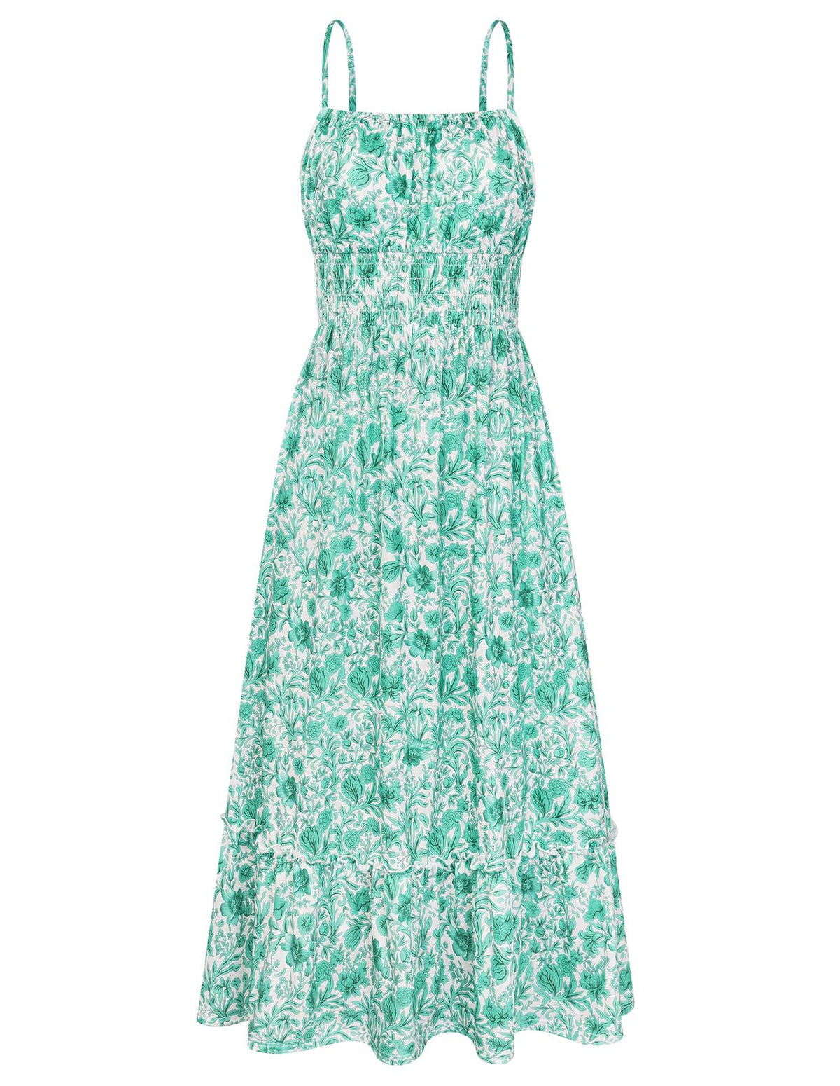 GRACE KARIN Summer Dresses for Women 2026 Vacation,Smocked Floral Maxi Dress,Boho Beach Sundress with Pocket Fashion Clothing