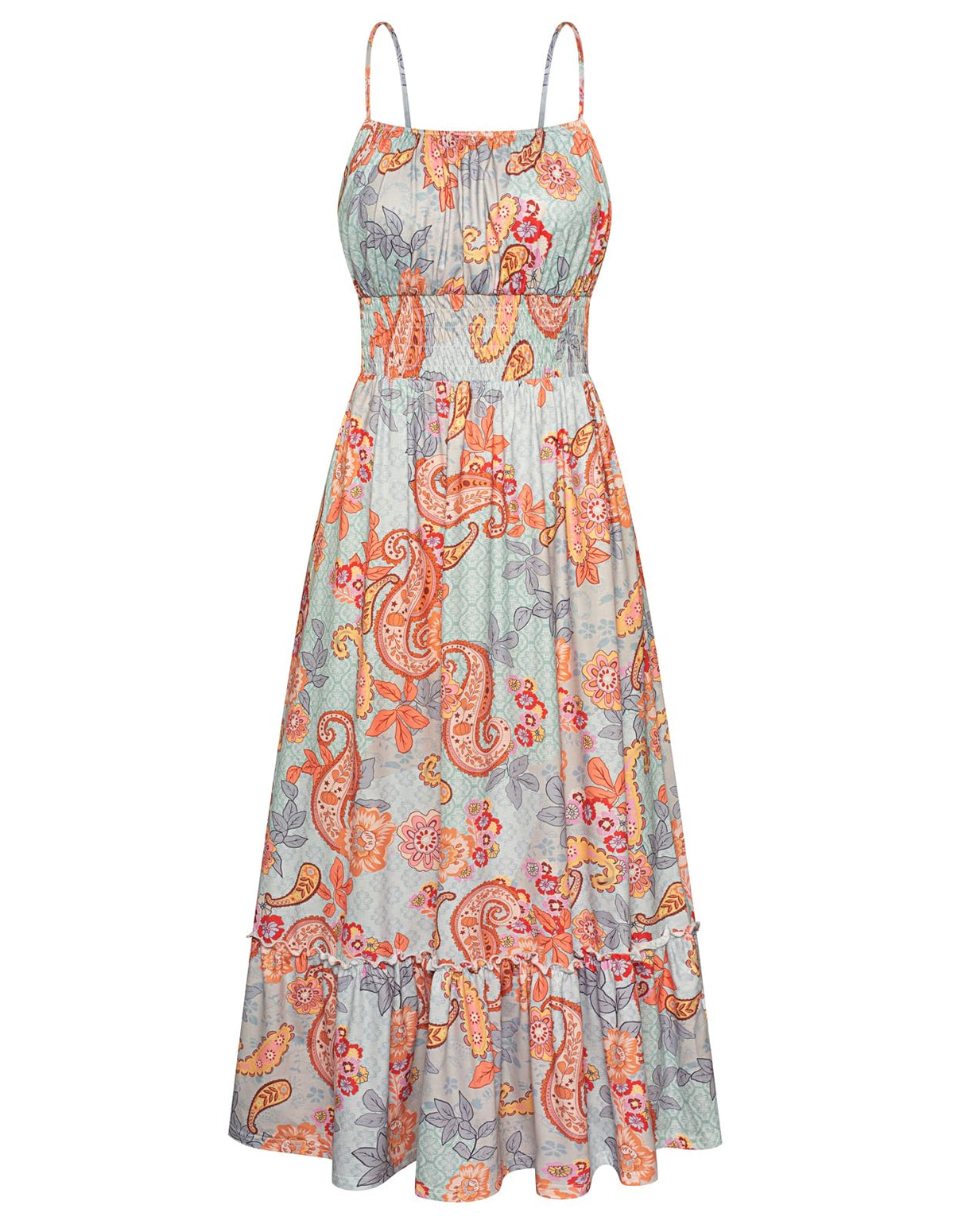 GRACE KARIN Summer Dresses for Women 2026 Vacation,Smocked Floral Maxi Dress,Boho Beach Sundress with Pocket Fashion Clothing