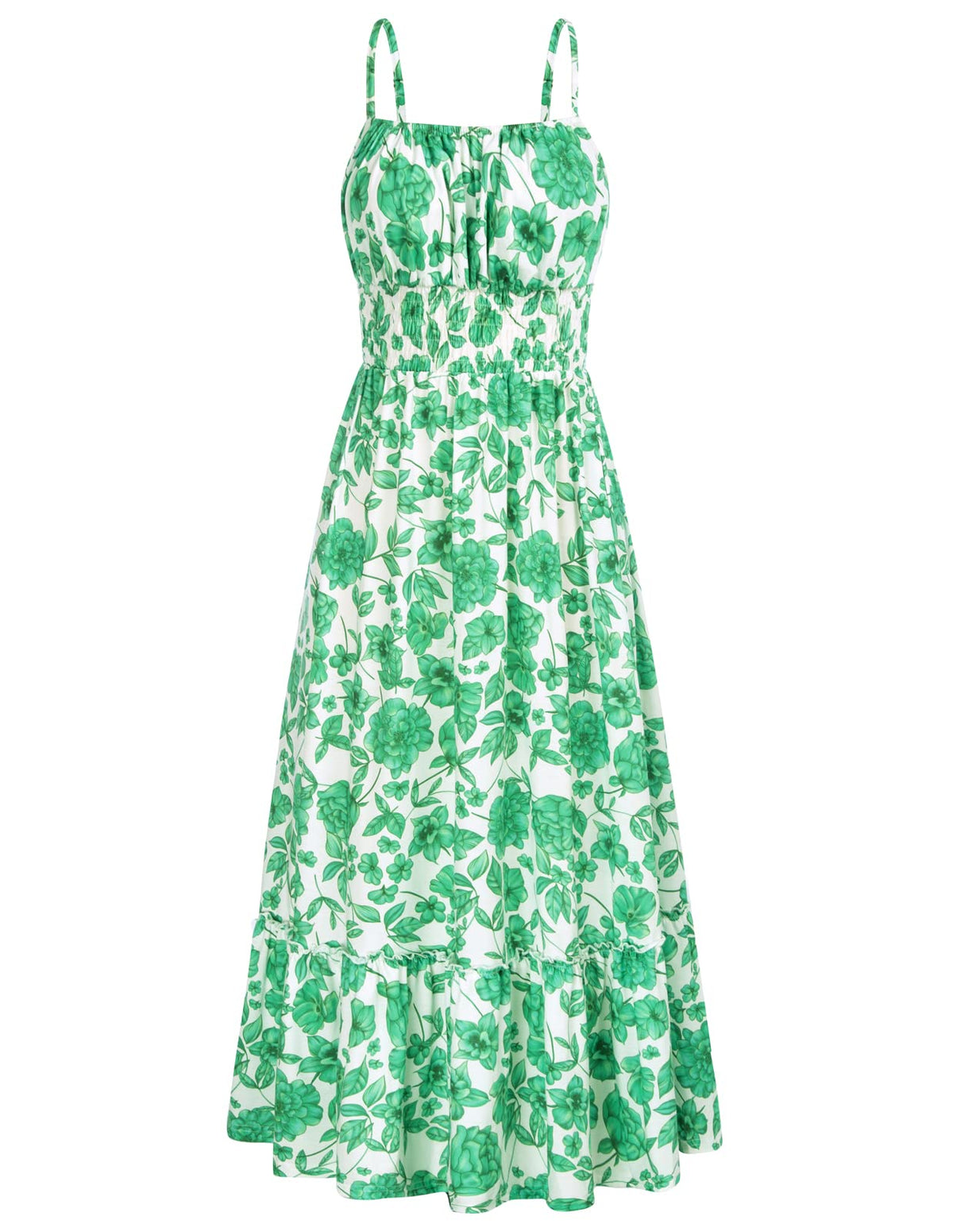 GRACE KARIN Summer Dresses for Women 2026 Vacation,Smocked Floral Maxi Dress,Boho Beach Sundress with Pocket Fashion Clothing