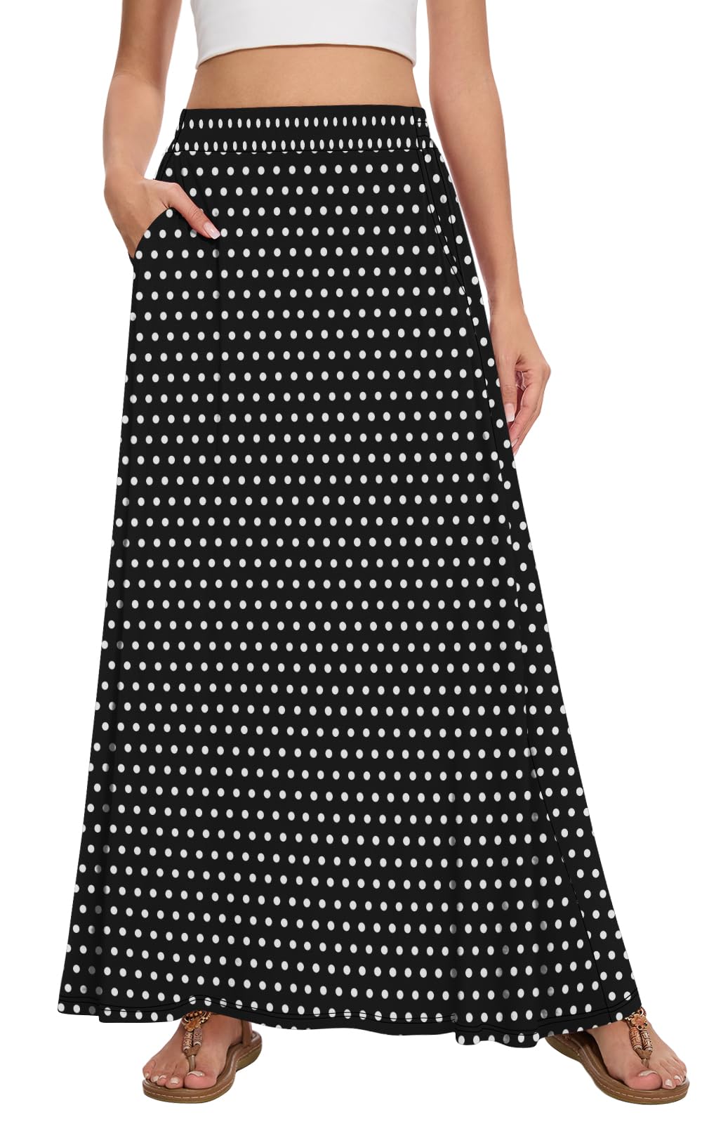 Womens Maxi A-line Long Skirt Casual 2026 Elastic High Waist Flowy Skirts with Pockets