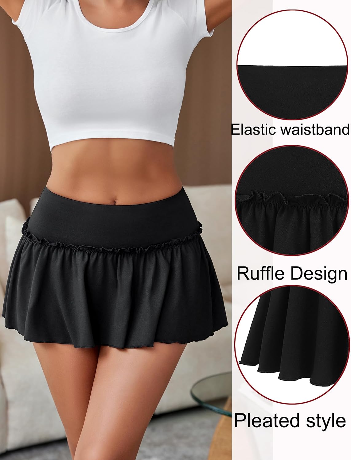 Avidlove Sexy Mini Skirt for Women Solid Ruffle Lingerie Skirt Short Skirts
