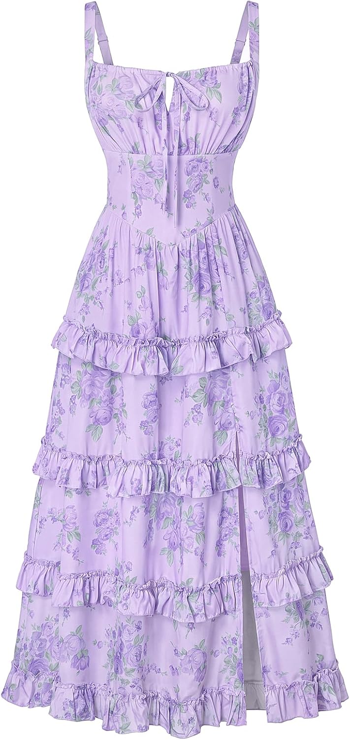 Scarlet Darkness Women's Floral Corset Dress 2026 Summer Spring Wedding Guest Dresses Flowy Sundress with Pockets
