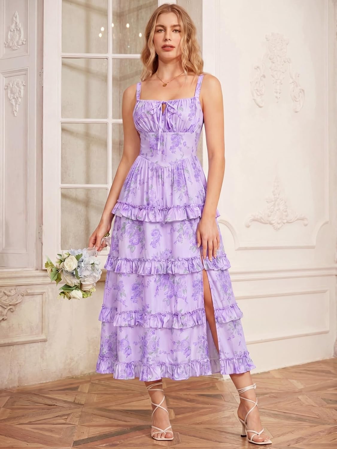 Scarlet Darkness Women's Floral Corset Dress 2026 Summer Spring Wedding Guest Dresses Flowy Sundress with Pockets