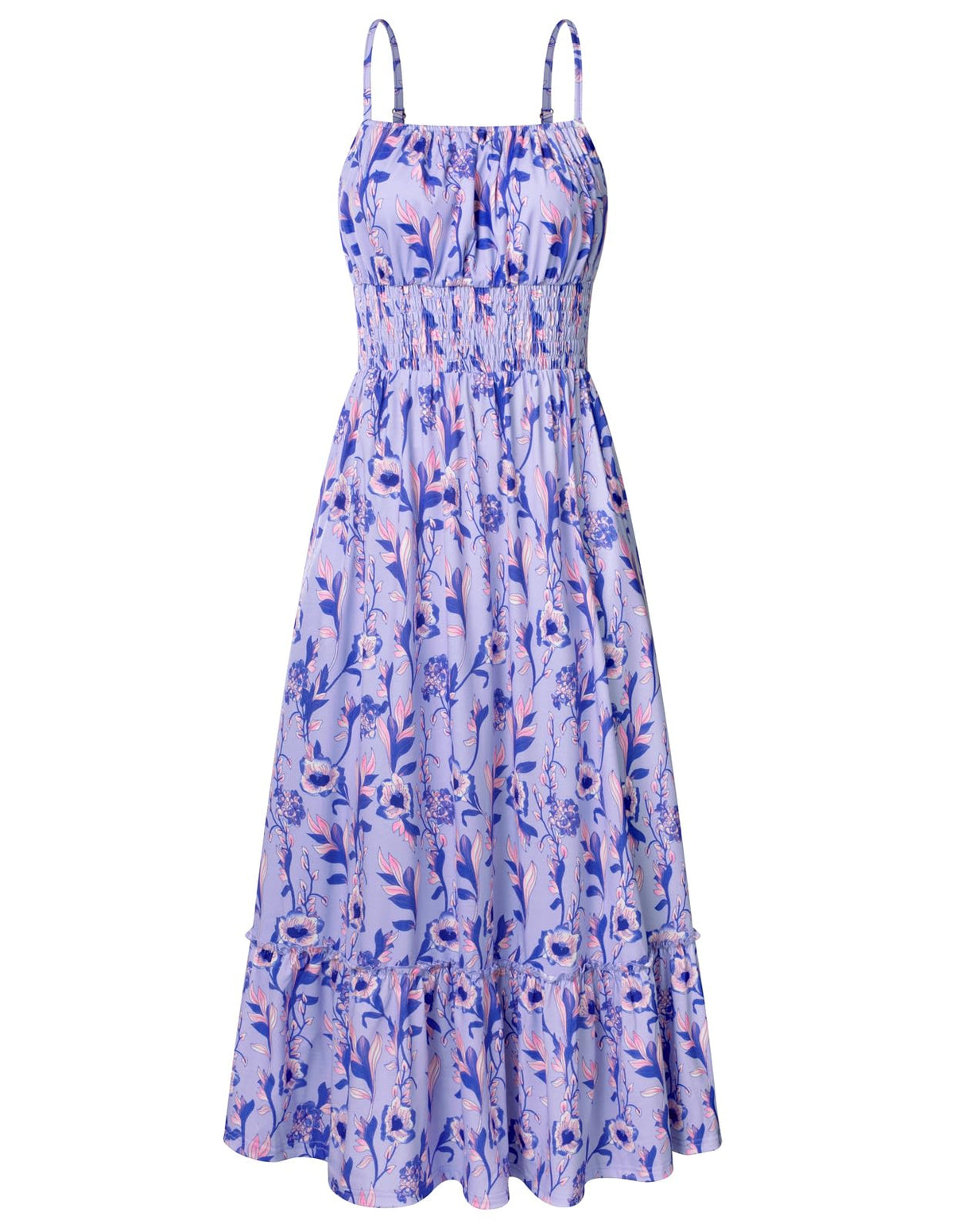 GRACE KARIN Summer Dresses for Women 2026 Vacation,Smocked Floral Maxi Dress,Boho Beach Sundress with Pocket Fashion Clothing