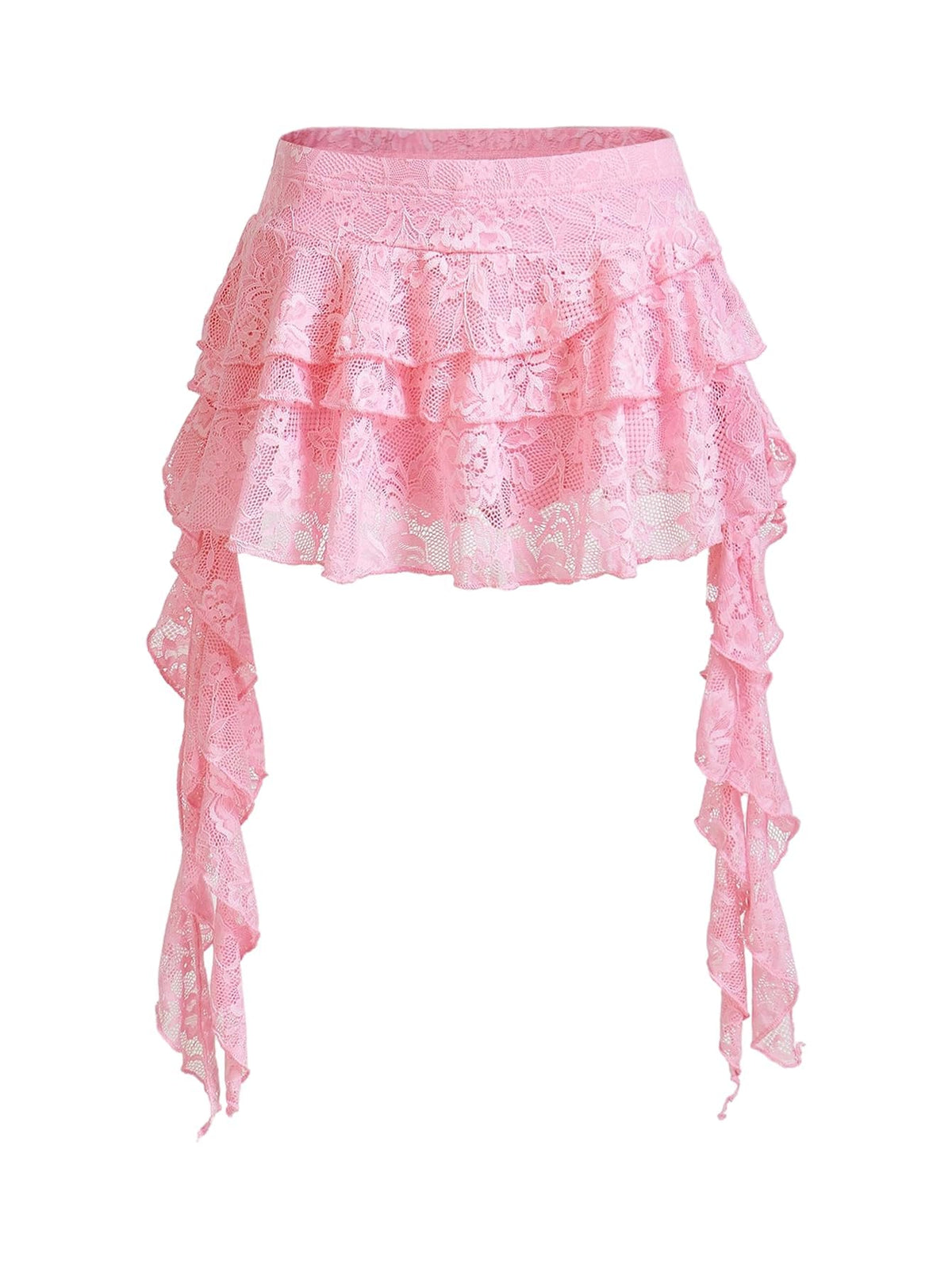 Women's Y2K Mini Skirt Ruffle Lace Asymmetrical Cute Skirts Layered Flowy Pleated Skort with Shorts for Concert Party