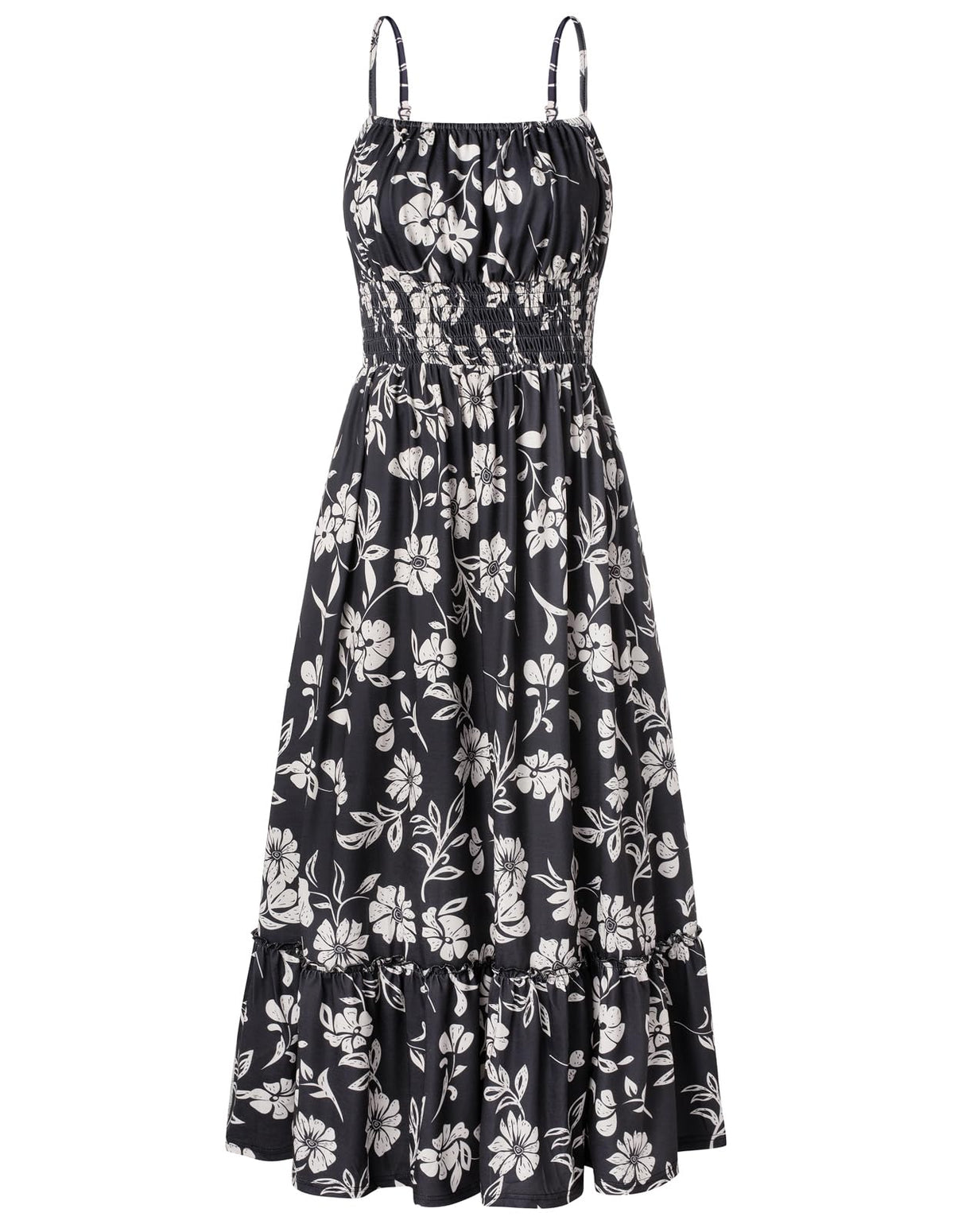 GRACE KARIN Summer Dresses for Women 2026 Vacation,Smocked Floral Maxi Dress,Boho Beach Sundress with Pocket Fashion Clothing