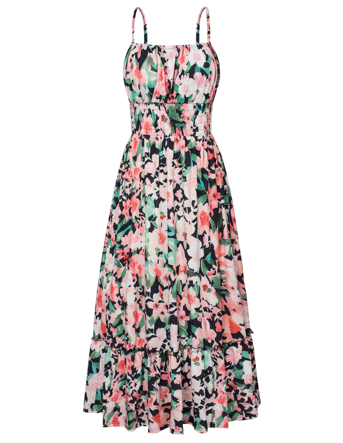 GRACE KARIN Summer Dresses for Women 2026 Vacation,Smocked Floral Maxi Dress,Boho Beach Sundress with Pocket Fashion Clothing