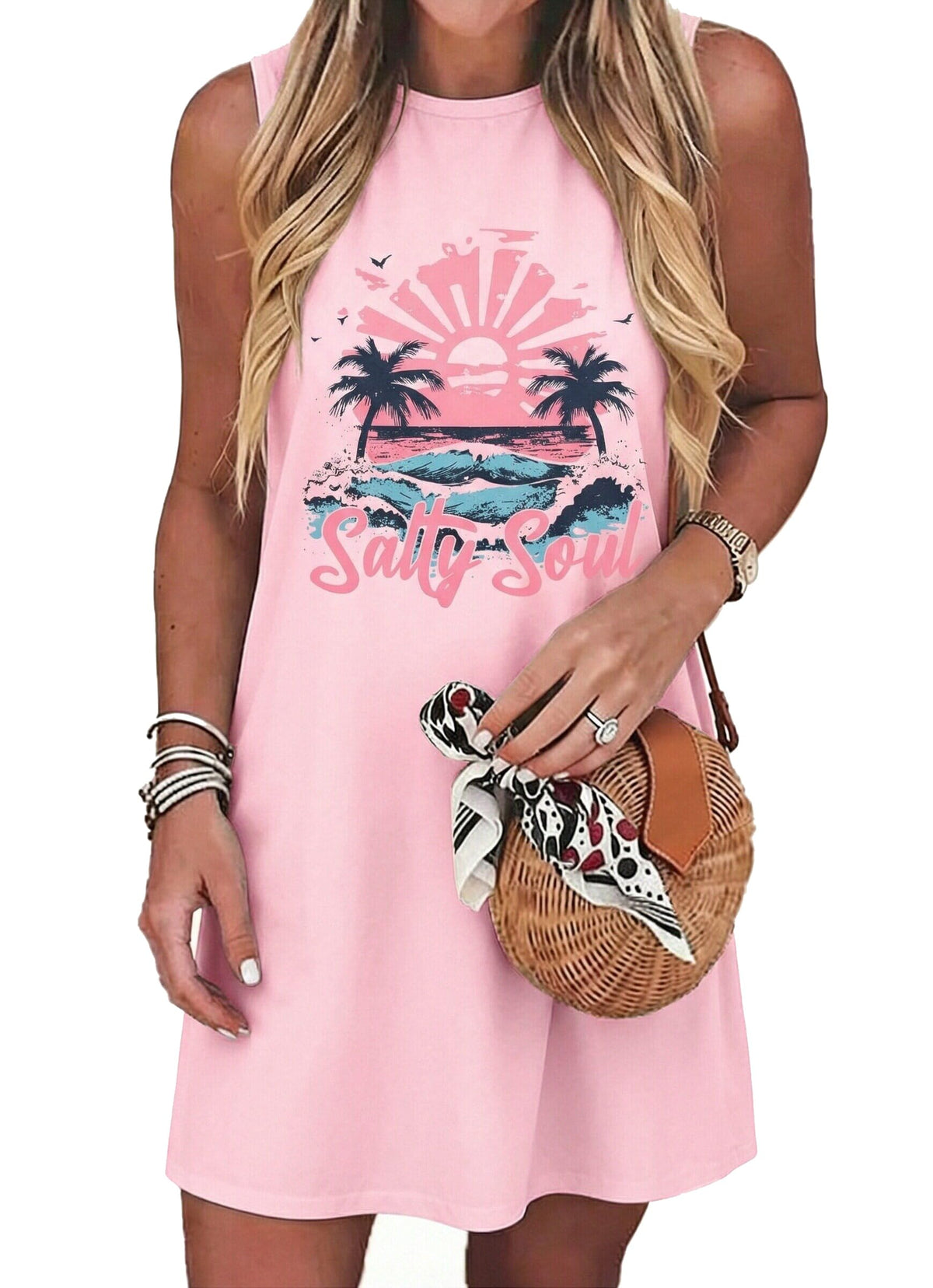 Summer Sundress for Women Beach Tank Dress Sleeveless Graphic T Dress Short Casual Sun Dresses Beach Cover Up