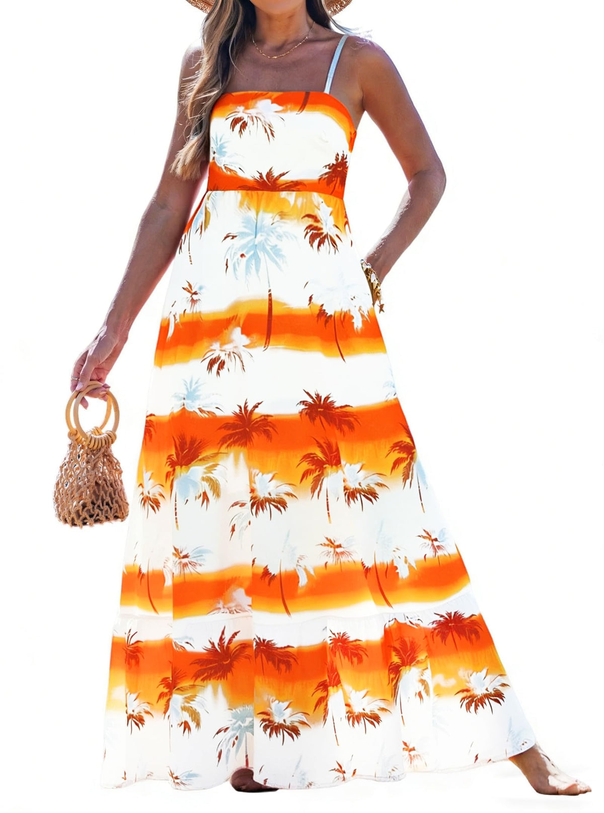 popvil Women Summer Maxi Dress 2026 Spaghetti Strap Long Beach Dress Boho A-Line Flowy Casual Sleeveless Sun Dress