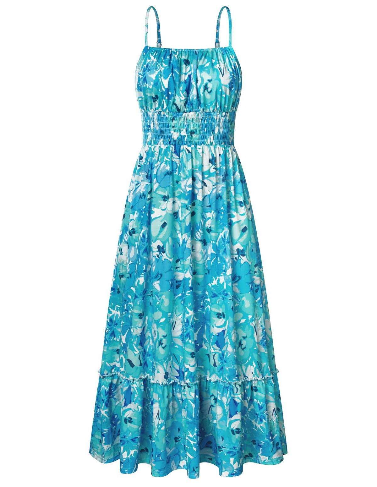 GRACE KARIN Summer Dresses for Women 2026 Vacation,Smocked Floral Maxi Dress,Boho Beach Sundress with Pocket Fashion Clothing