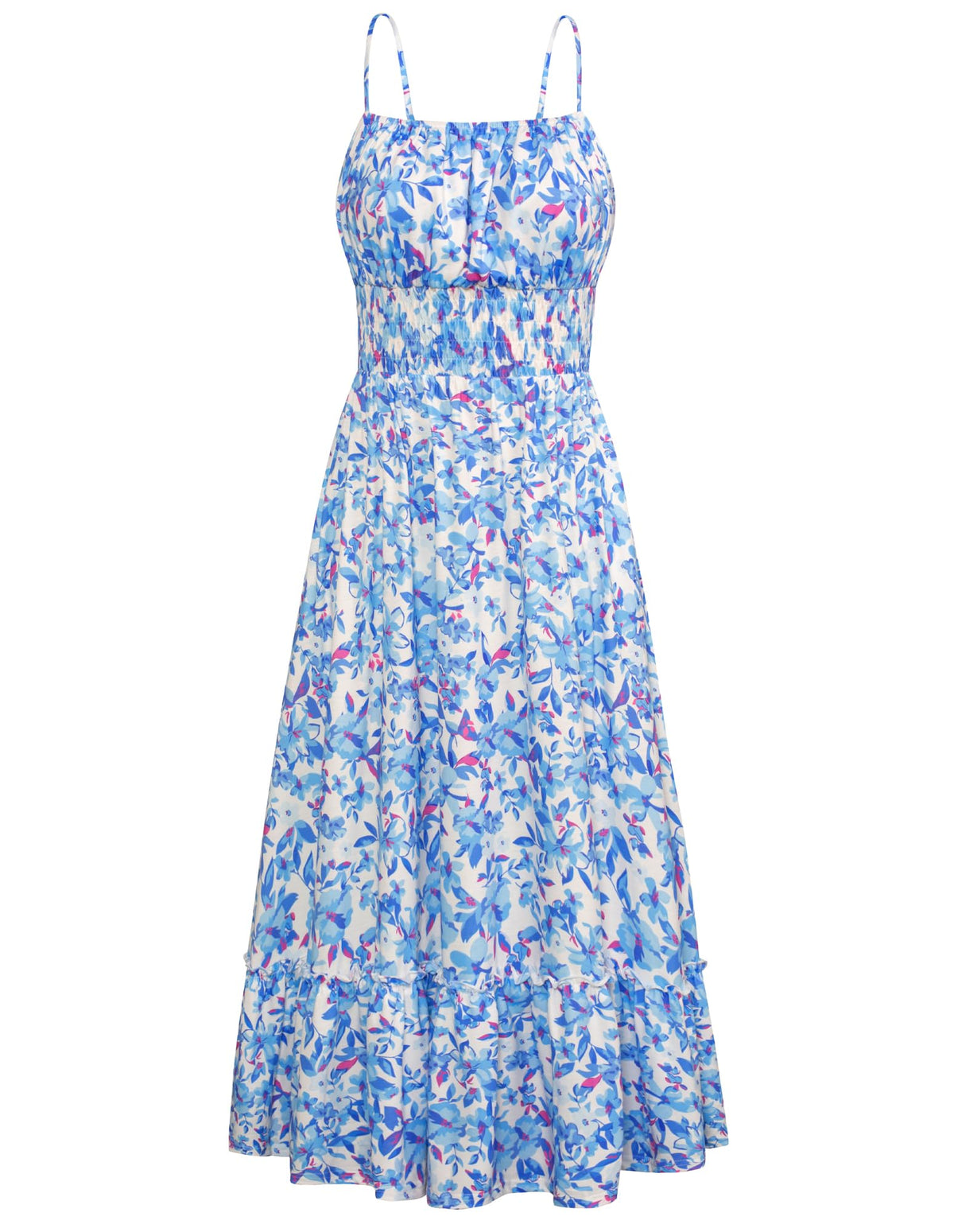 GRACE KARIN Summer Dresses for Women 2026 Vacation,Smocked Floral Maxi Dress,Boho Beach Sundress with Pocket Fashion Clothing