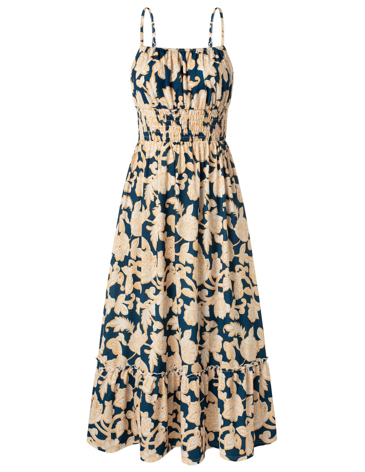 GRACE KARIN Summer Dresses for Women 2026 Vacation,Smocked Floral Maxi Dress,Boho Beach Sundress with Pocket Fashion Clothing