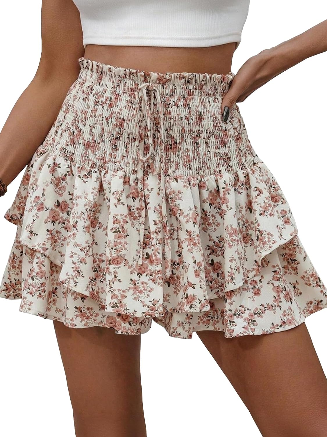 Floral Skorts for Woman Ruffle Mini Skirt with Shorts Underneath Causal Summer Boho Outfits