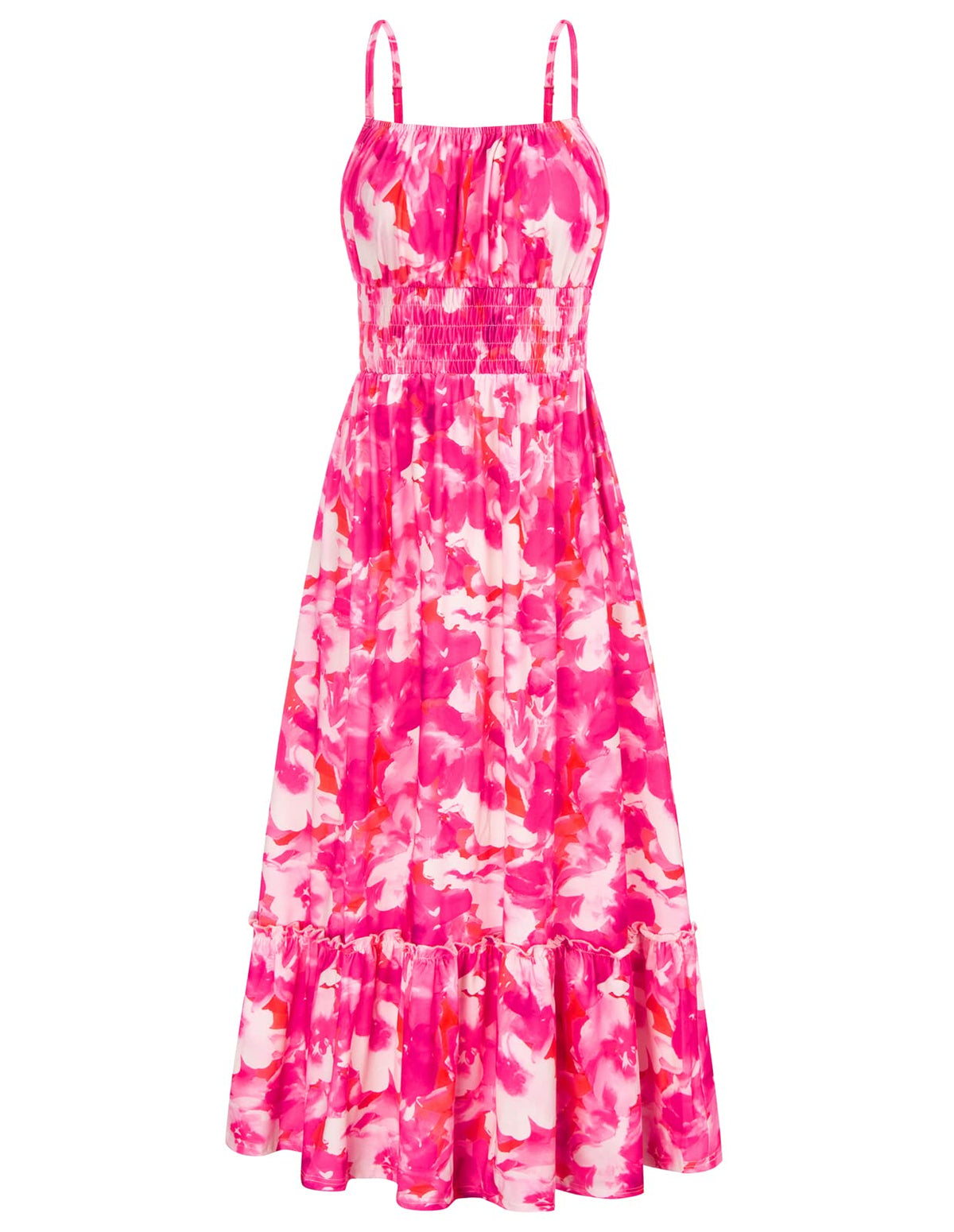 GRACE KARIN Summer Dresses for Women 2026 Vacation,Smocked Floral Maxi Dress,Boho Beach Sundress with Pocket Fashion Clothing