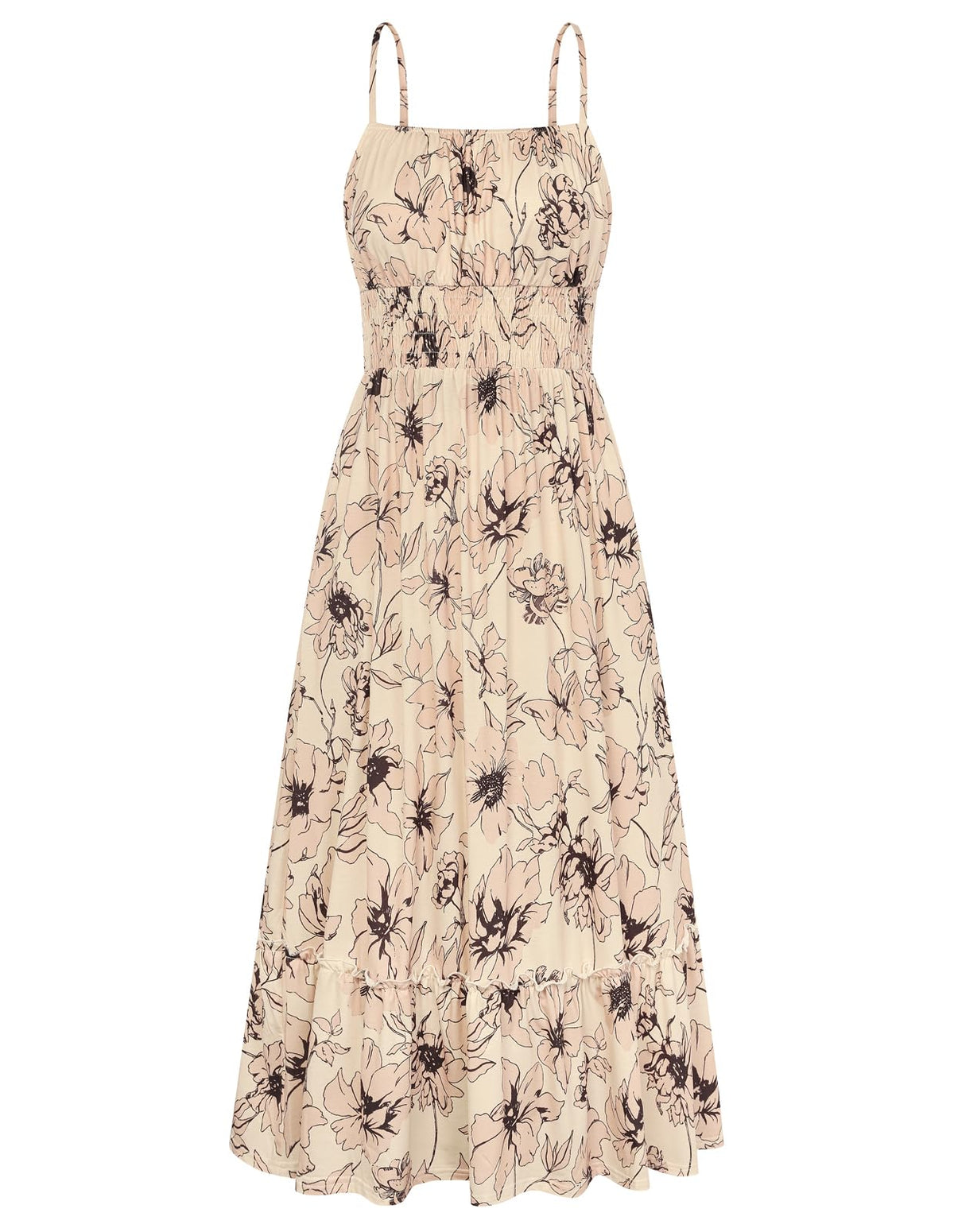 GRACE KARIN Summer Dresses for Women 2026 Vacation,Smocked Floral Maxi Dress,Boho Beach Sundress with Pocket Fashion Clothing