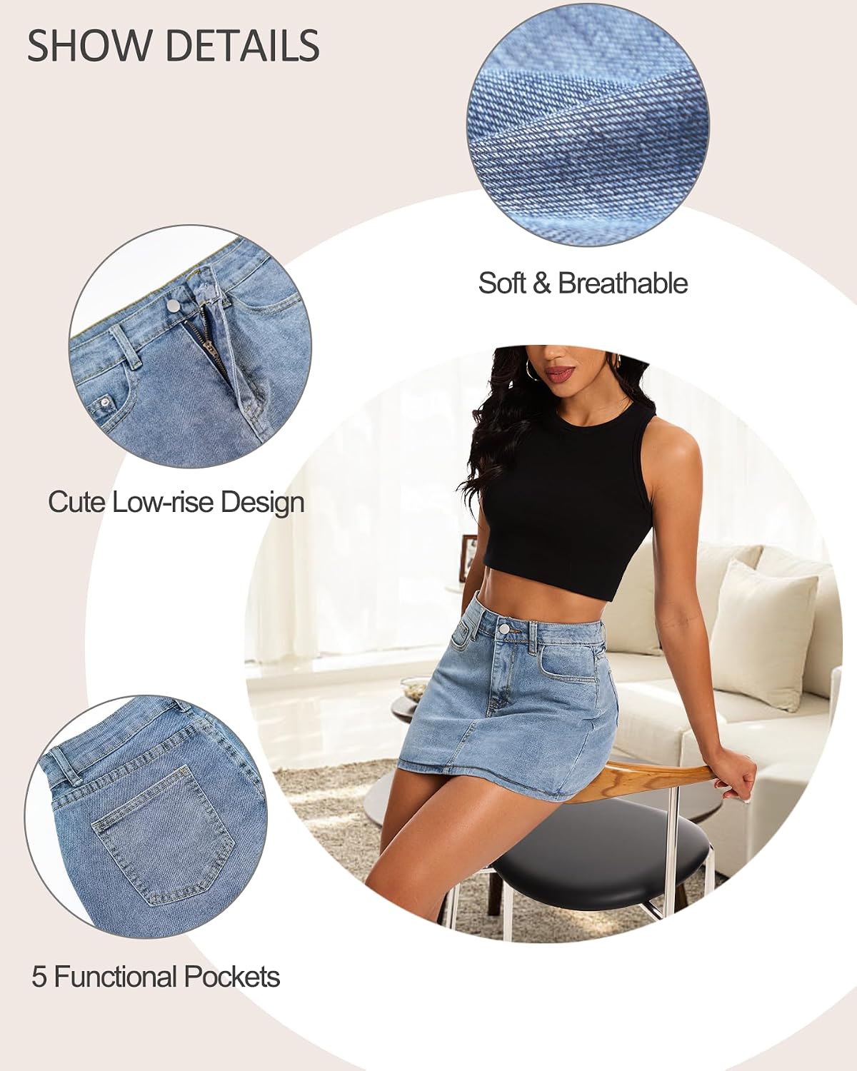 MONCCIZA Women’s Denim Jean Skirt Mini Y2K Low Waisted Casual Cute Skirts with Pockets