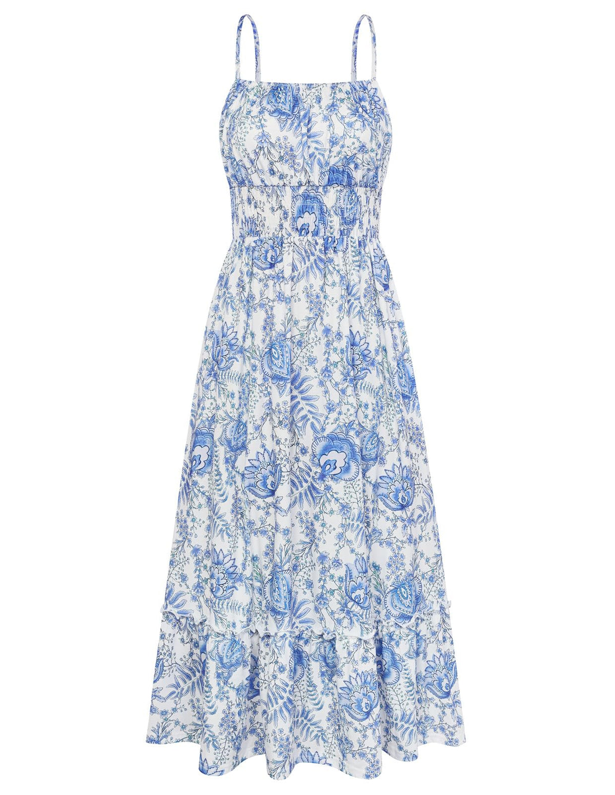 GRACE KARIN Summer Dresses for Women 2026 Vacation,Smocked Floral Maxi Dress,Boho Beach Sundress with Pocket Fashion Clothing