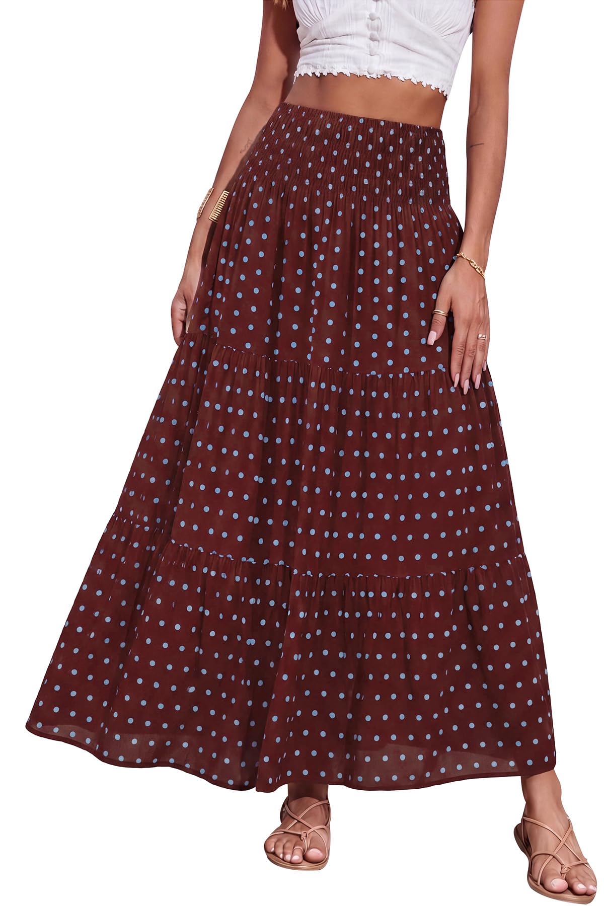 CFLONGE Summer Maxi Skirts for Women 2026 Fashion Boho Long Skirt Trendy Floral High Waist A Line Beach Skirt Vacation Outfit