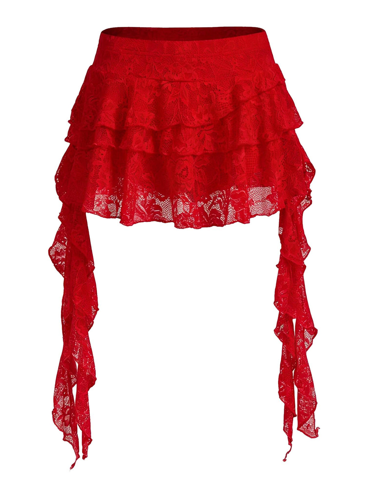 Women's Y2K Mini Skirt Ruffle Lace Asymmetrical Cute Skirts Layered Flowy Pleated Skort with Shorts for Concert Party