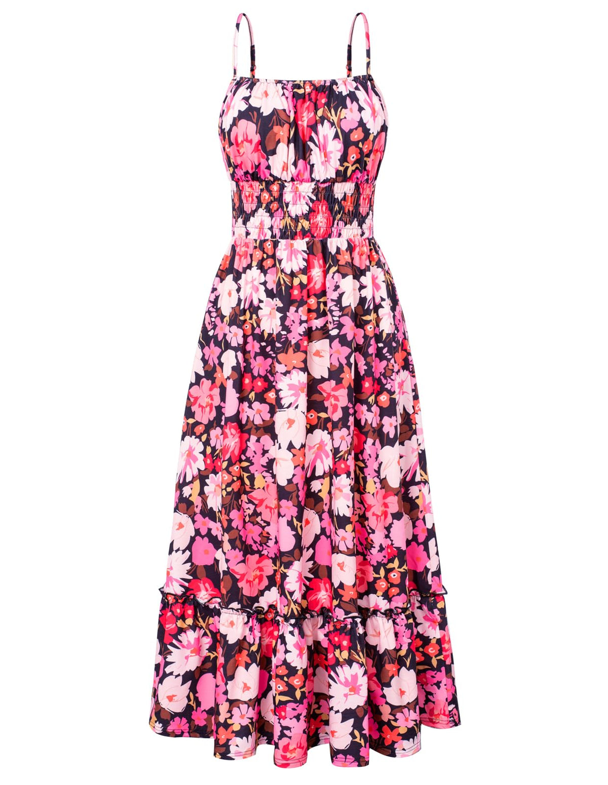 GRACE KARIN Summer Dresses for Women 2026 Vacation,Smocked Floral Maxi Dress,Boho Beach Sundress with Pocket Fashion Clothing