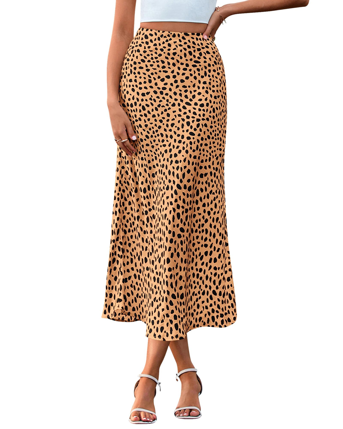 BTFBM Satin Skirts for Women Trendy Spring Summer 2026 High Waisted Leopard Print Cocktail Wedding Long Silk Midi Skirt
