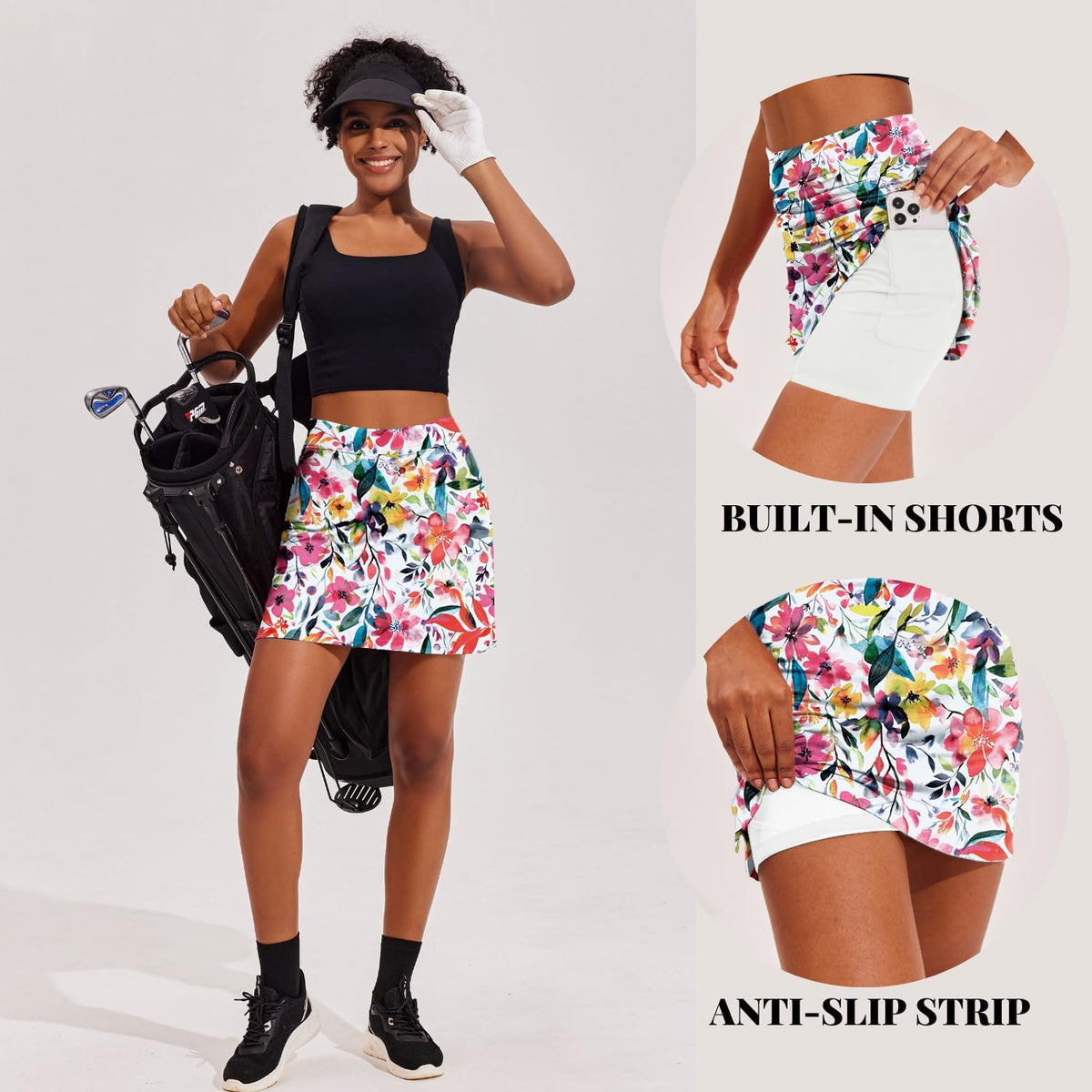 Ekouaer 16“ Golf Skorts for Woman with Inner Pockets Silicone Grippers Tennis Skirt Quick Dry Athletic Pickleball Skort