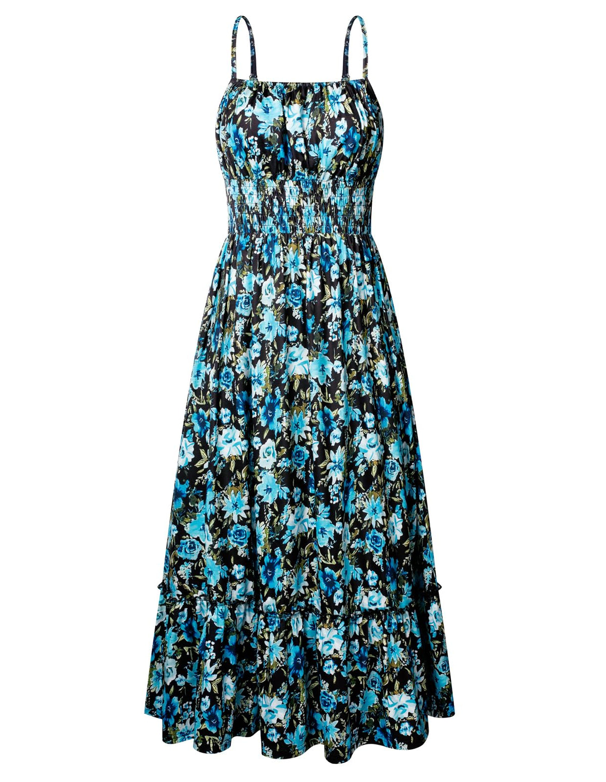 GRACE KARIN Summer Dresses for Women 2026 Vacation,Smocked Floral Maxi Dress,Boho Beach Sundress with Pocket Fashion Clothing