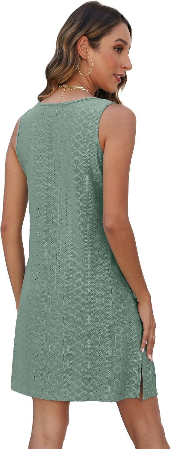 BKRIVE Coverup Summer Dresses for Women 2026 Eyelet Casual Loose Sleeveless Sundresses Tank Dresses with Pockets