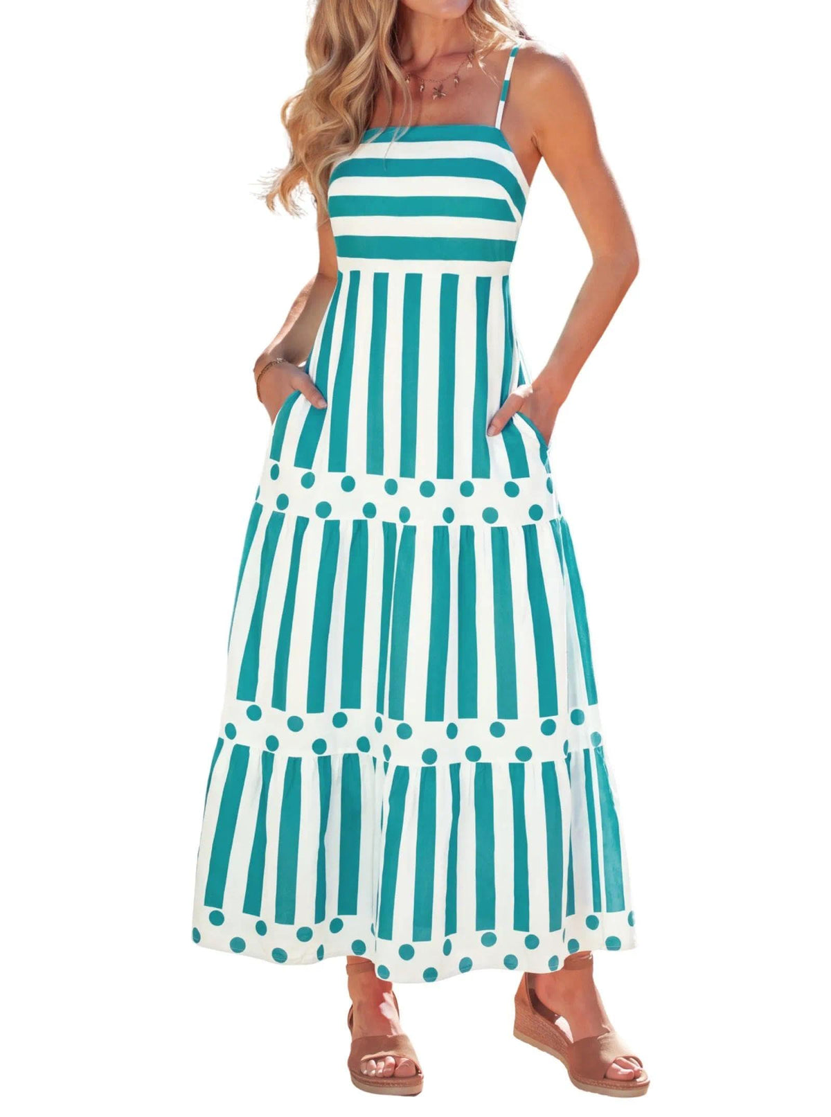 popvil Women Summer Maxi Dress 2026 Spaghetti Strap Long Beach Dress Boho A-Line Flowy Casual Sleeveless Sun Dress