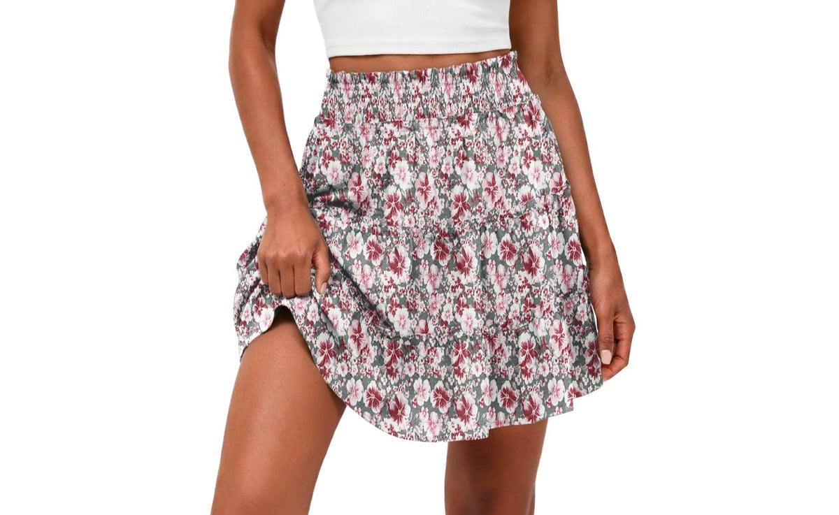 Lepunuo Womens Summer Flowy Mini Skorts Skirts Casual High Waisted Ruffle Tiered A Line Short Skirt with Pockets