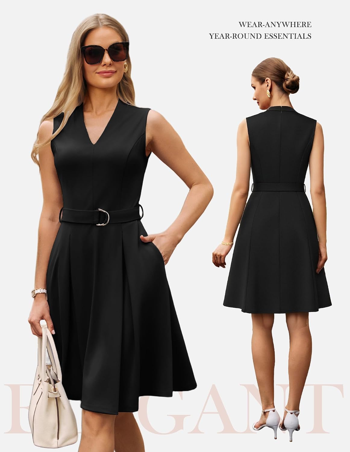 GRACE KARIN Women's Wear to Work Dresses 2026 Business Office Fit and Flare Midi Dress Church Outfits with Pockets