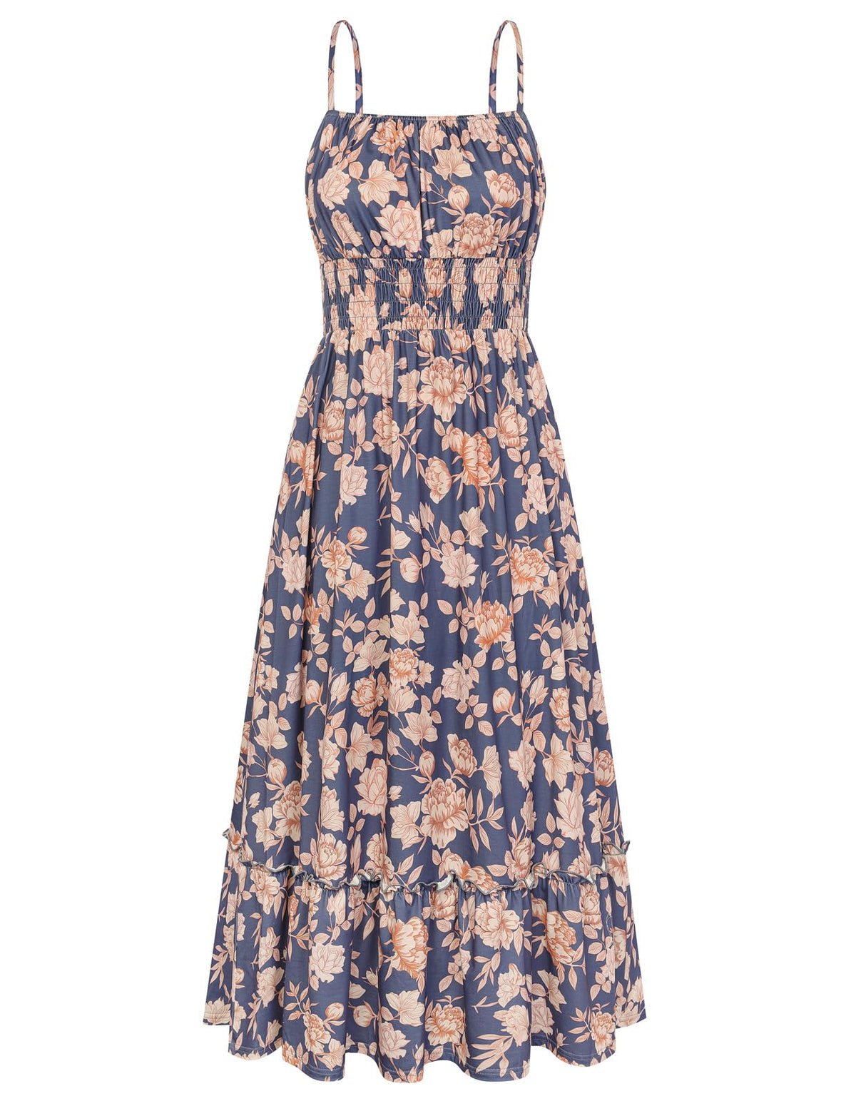 GRACE KARIN Summer Dresses for Women 2026 Vacation,Smocked Floral Maxi Dress,Boho Beach Sundress with Pocket Fashion Clothing