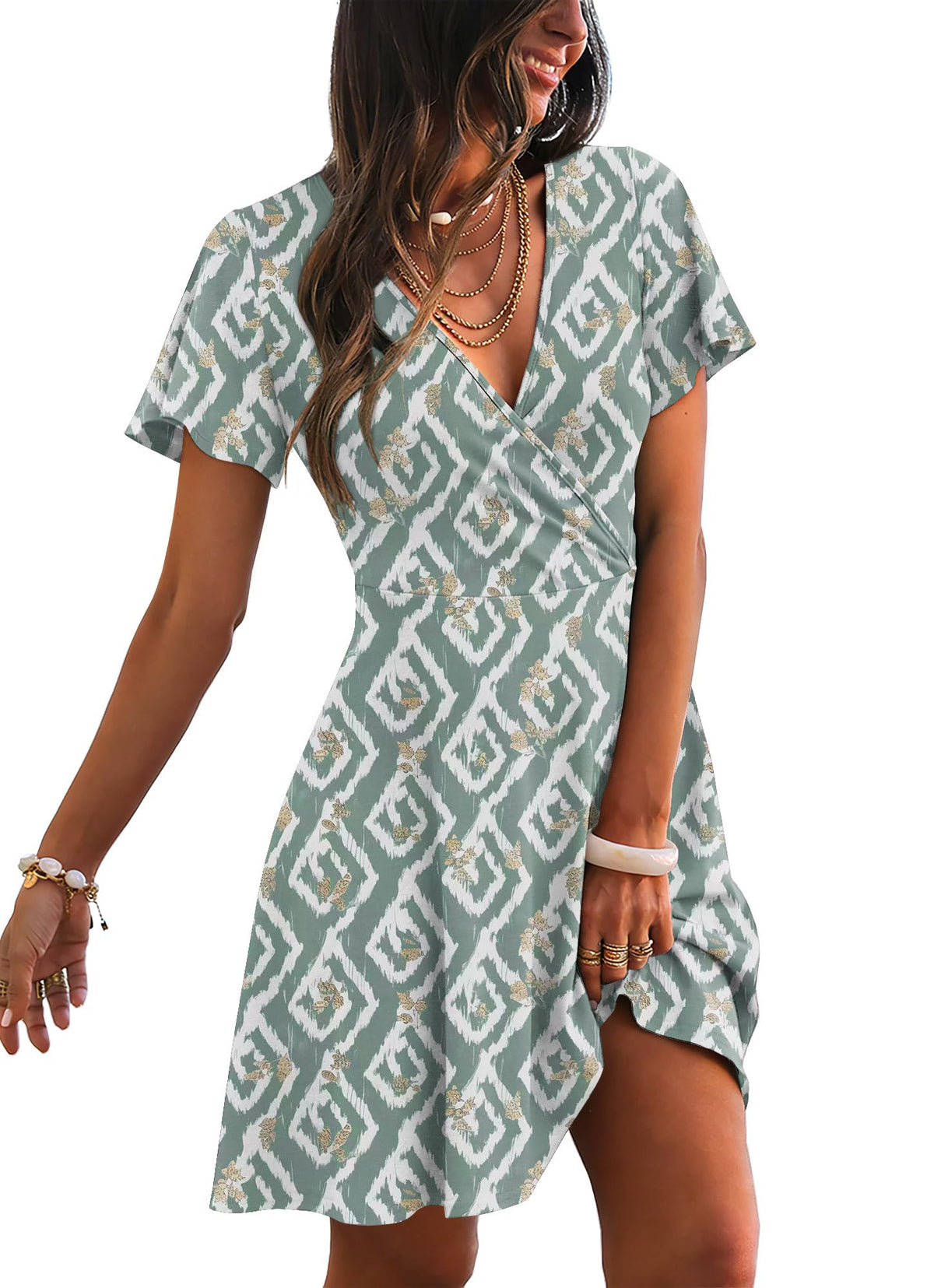 RUMIA Womens Casual Dresses Wrap V Neck Dress A-Line Ruffle Sleeve Summer Sundress Fashion 2026